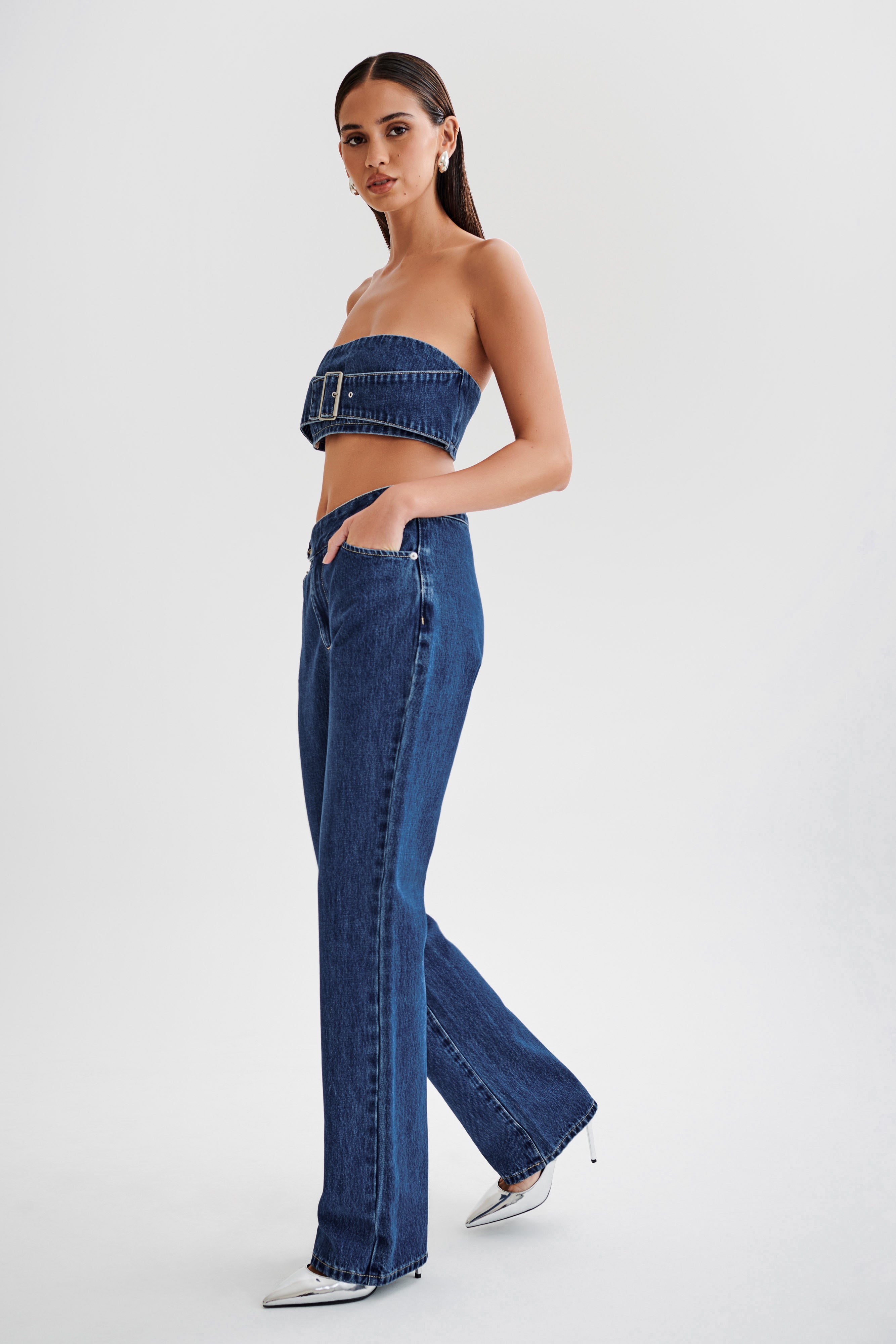 Rowena Denim Buckle Bandeau - Dark Blue、mySite、solidvoid