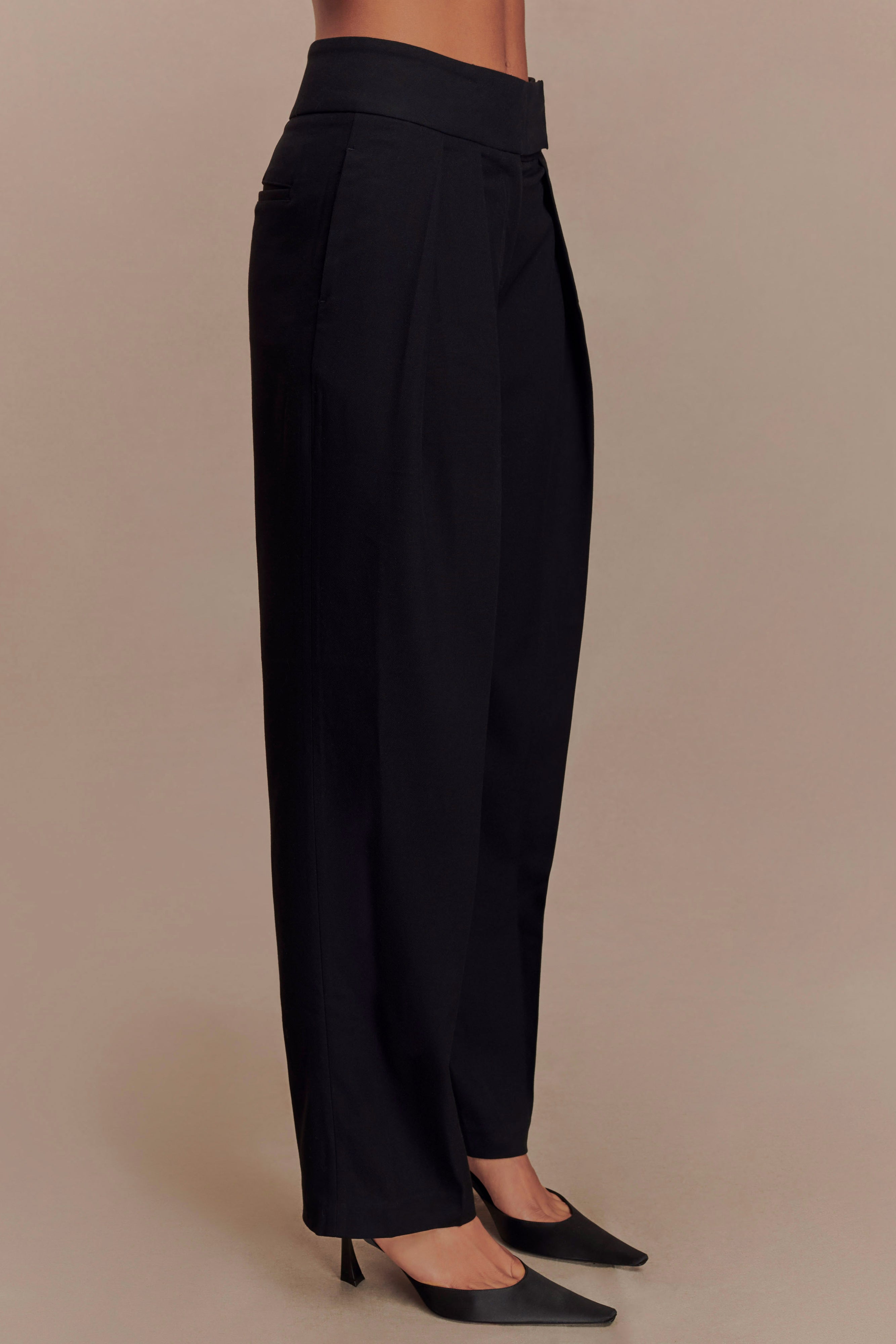Penelope Pleated High Waisted Pants - Black、mySite、solidvoid