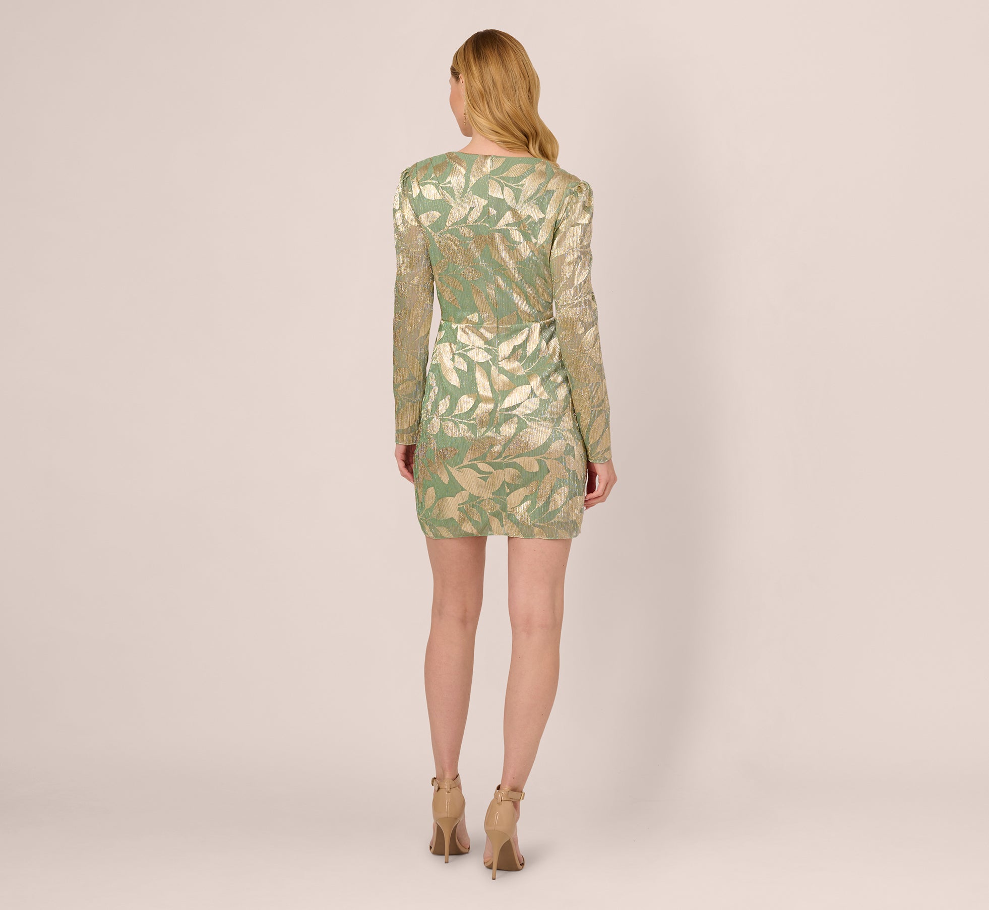 Long Sleeve Foil Short Wrap Dress In Sage Gold、mySite、solidvoid