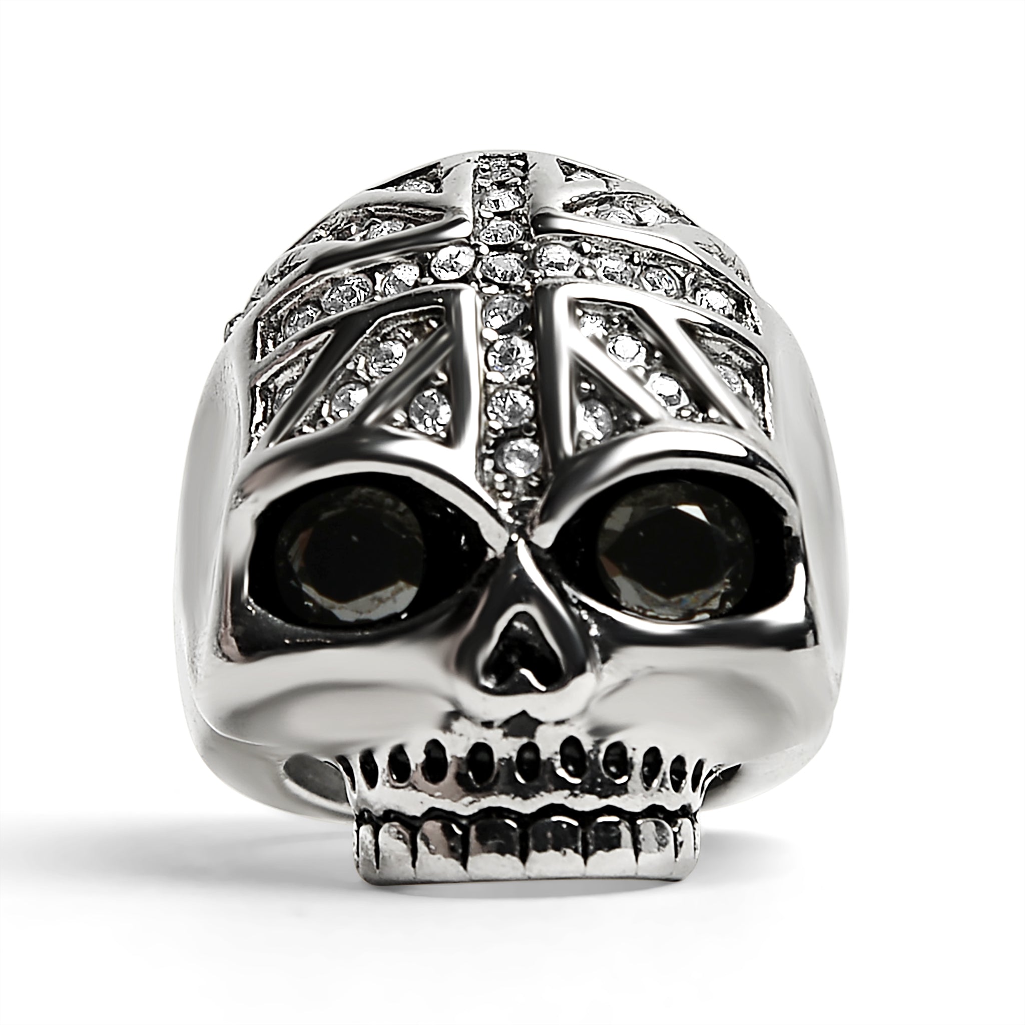 Stainless Steel Black CZ Eyed Skull With Clear CZ UK Flag Ring / SCR4022、mySite、dreamappss