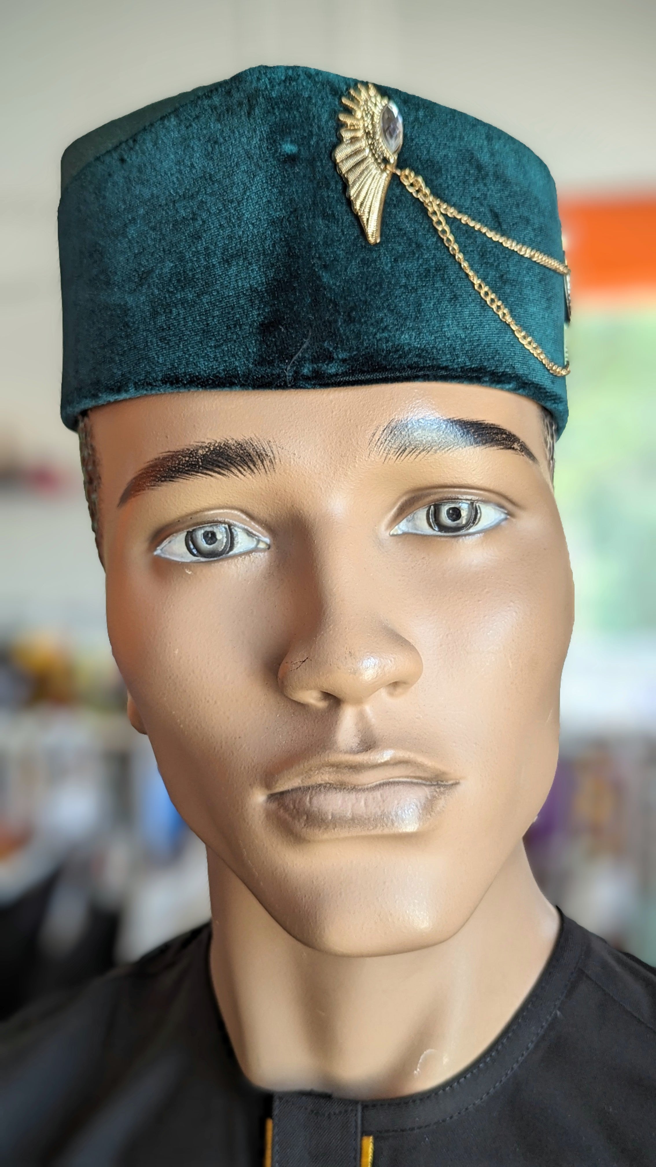 Dupsie's Ejike Luxurious Green Velvet Kufi Cap African Hat DPHGVH52、mySite、solidvoid