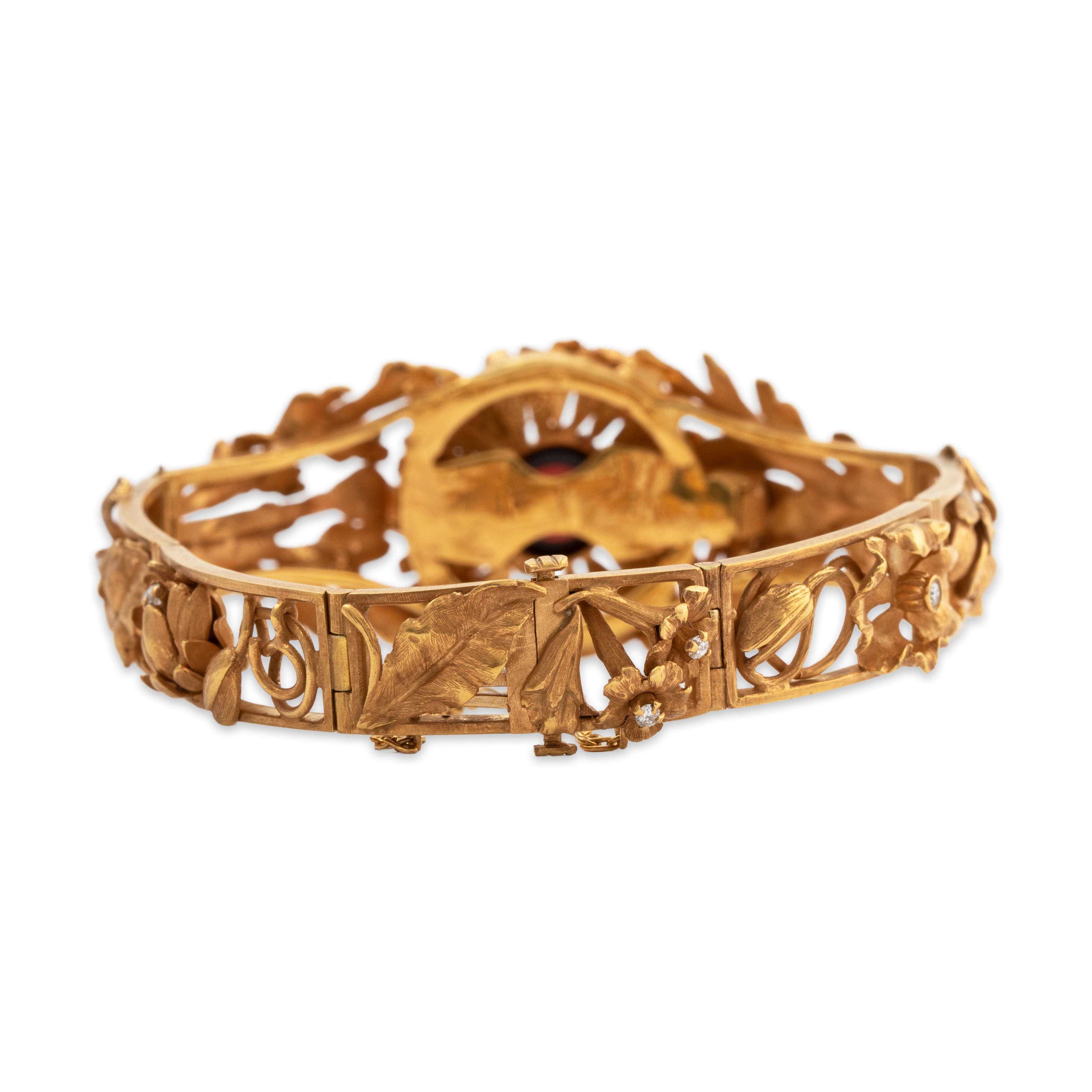 Antique Rare 18k Yellow Gold 2.61ct Garnet Diamond Handcrafted Bracelet 6.25、mySite、hinf8tx79