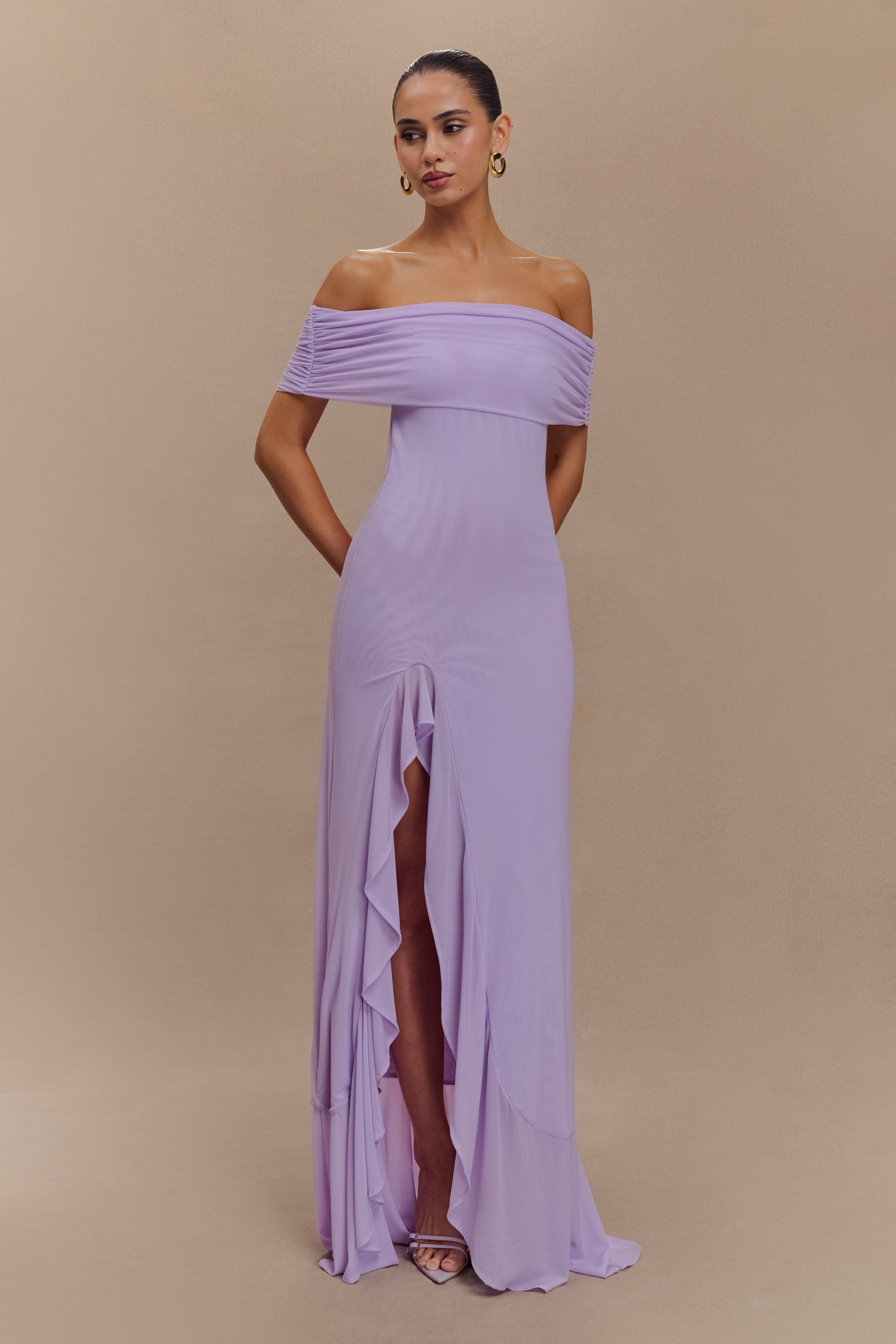 Audrey Off Shoulder Mesh Maxi Dress - Lilac、mySite、solidvoid