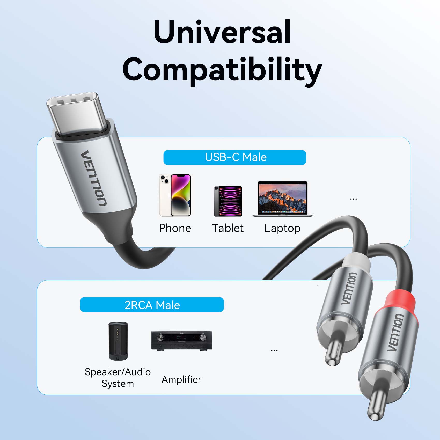 Vention USB-C Male to 2RCA Male Audio Cable、mySite、fannypackpong