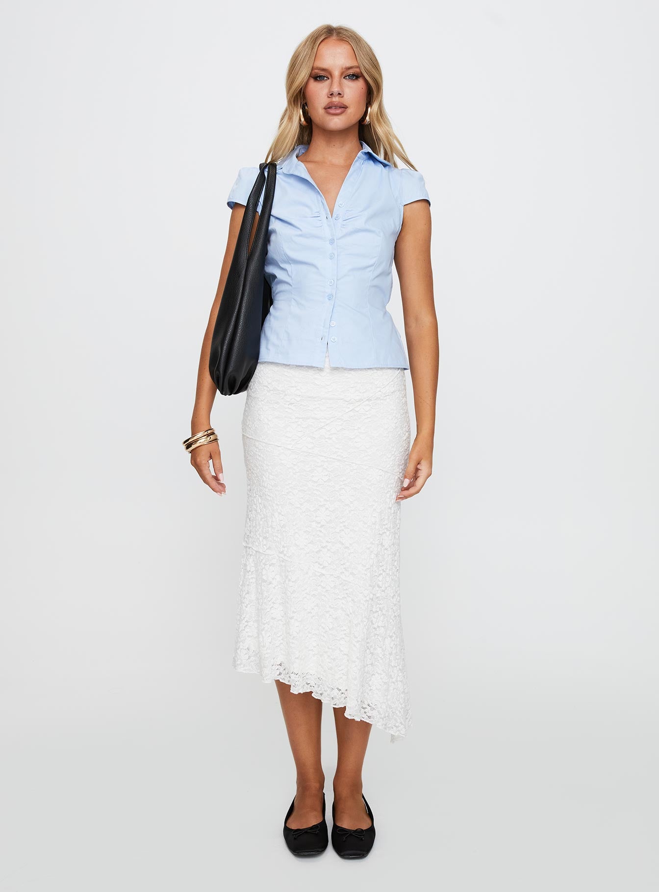 Mathylda Asymmetrical Lace Maxi Skirt White、mySite、solidvoid