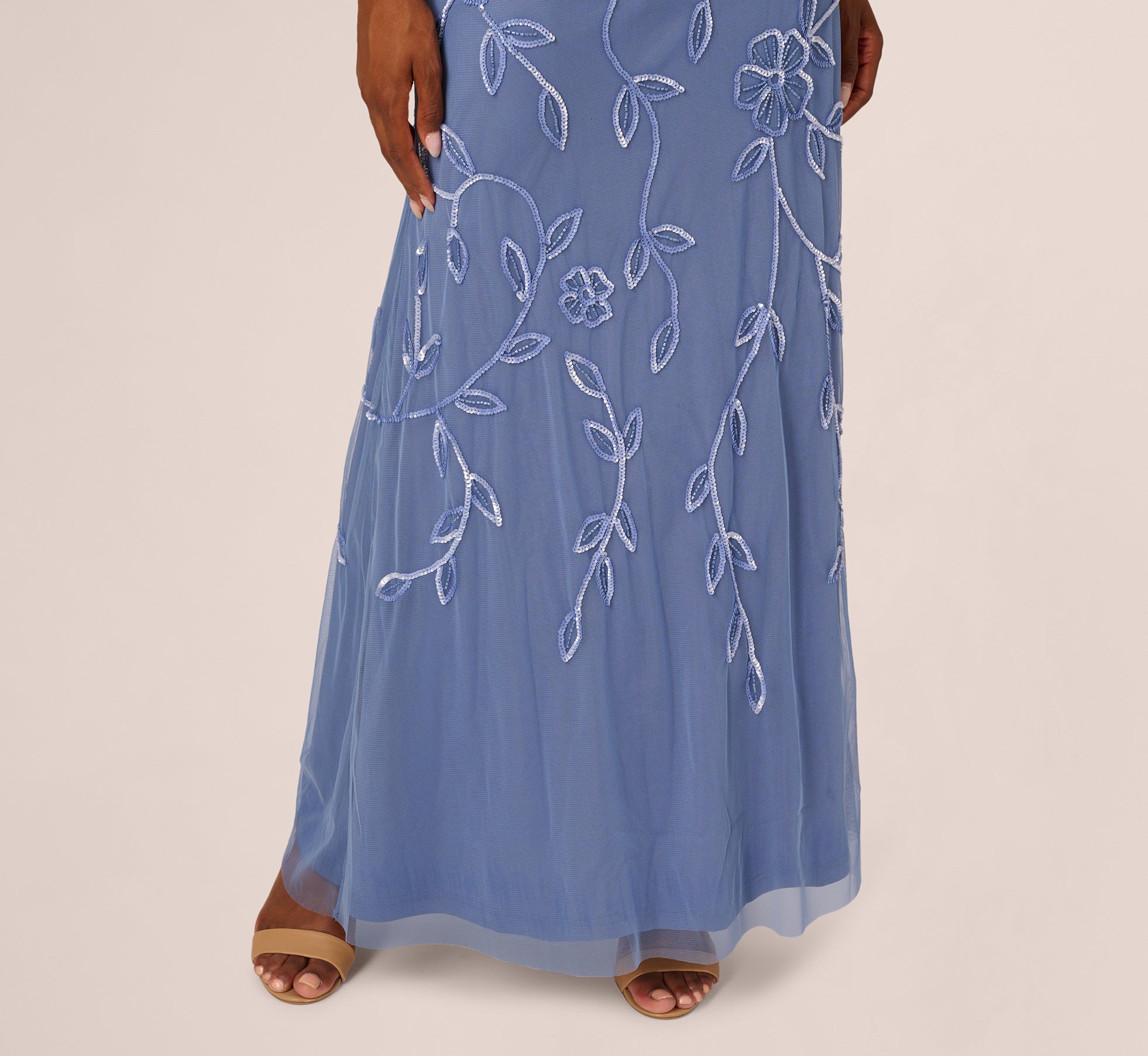 Sleeveless Blouson Mermaid Gown With Jasmine Beading In French Blue、mySite、solidvoid