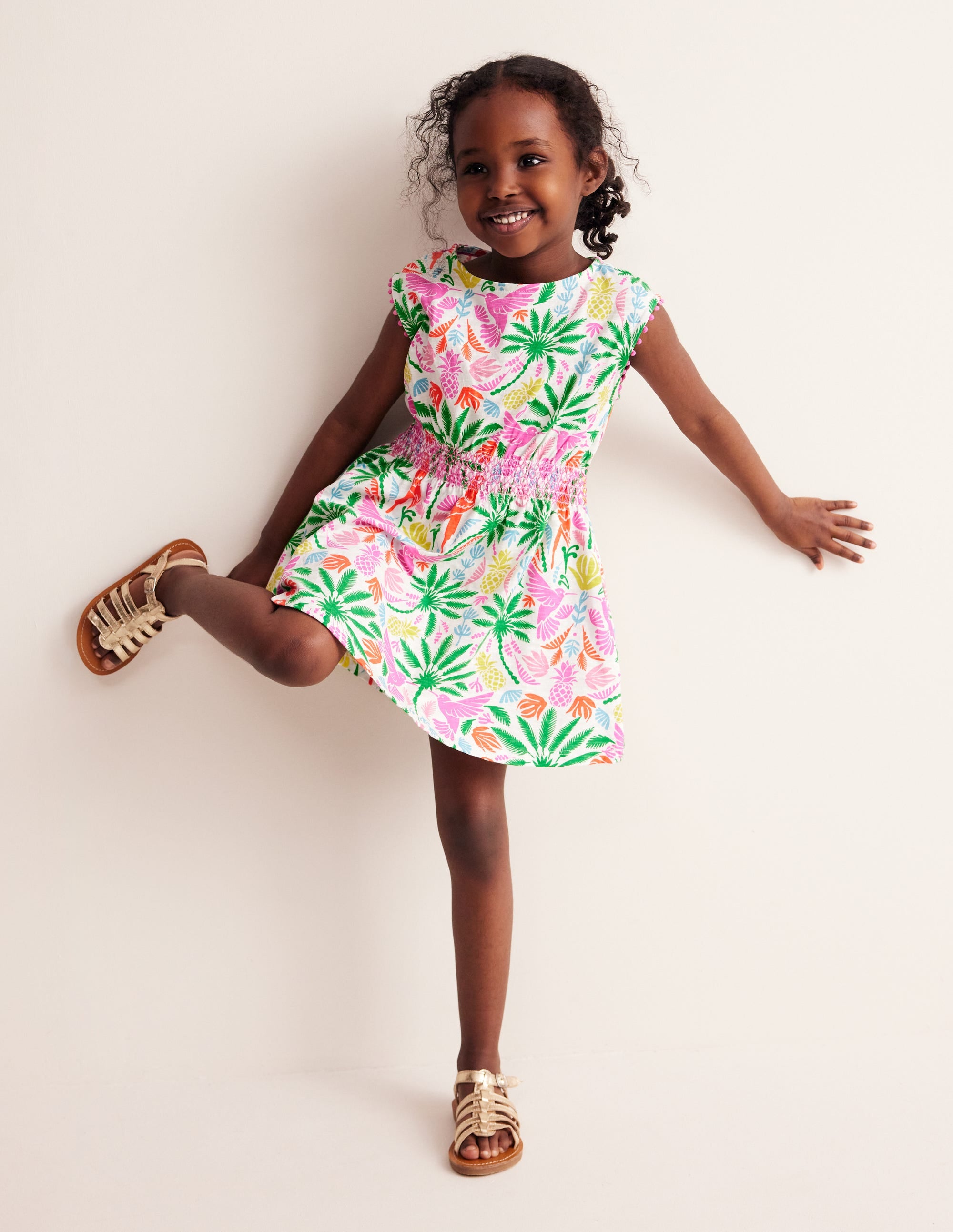  Shirred Waist Jersey Dress-Multi Rainbow Palm、mySite、ashleygrahame