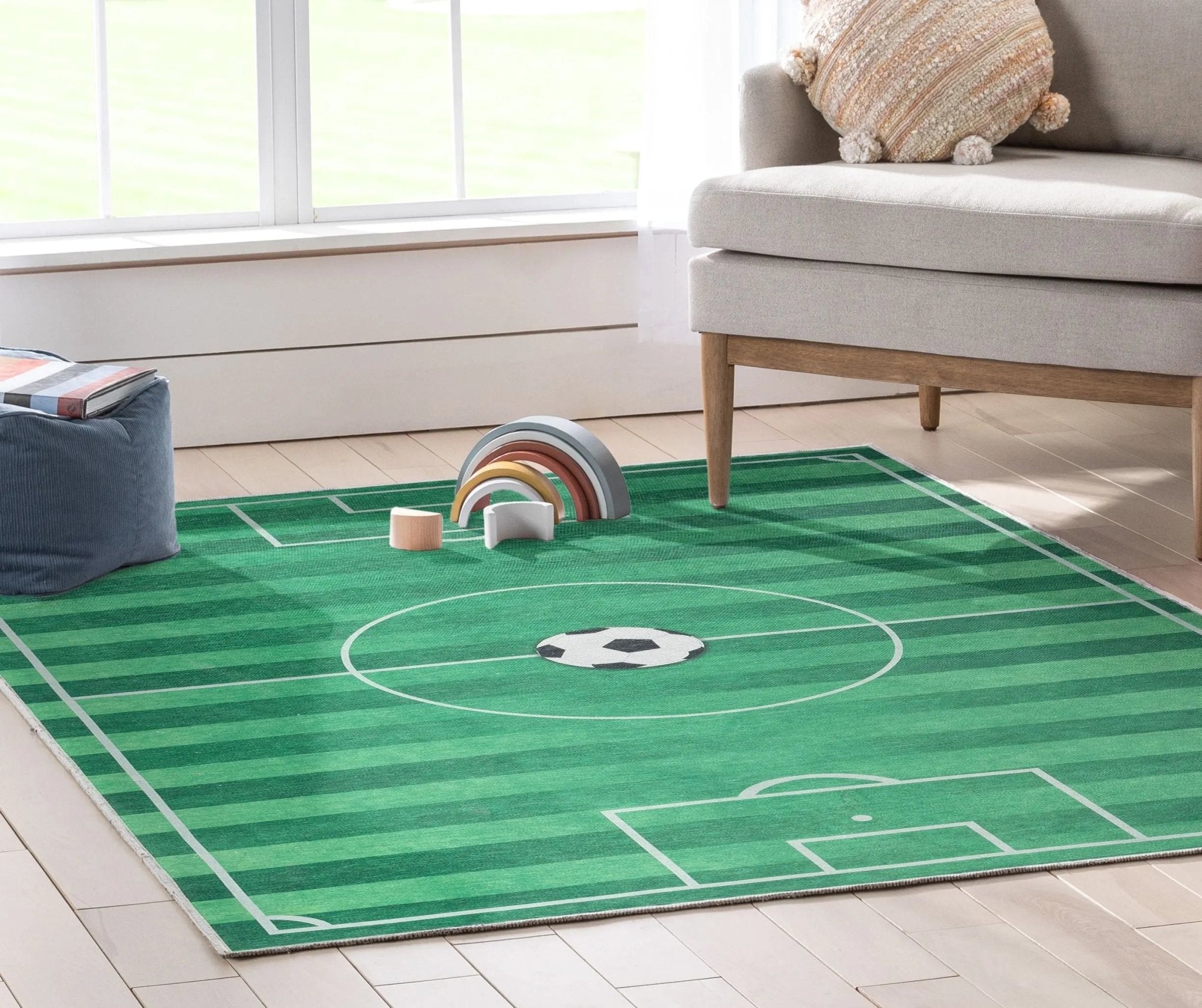 Soccer Field Modern Green Kids Flat-Weave Rug、mySite、gigharbornorthrealestate