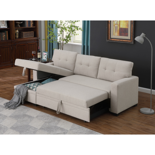 Upholstered Pull out Sectional Sofa with Chaise、、casual