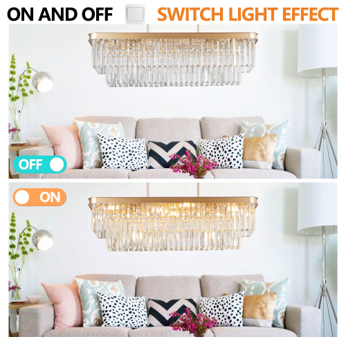 Chandeliers,Rectangular Crystal Chandelier Adjustable,E12 Modern Industrial Crystal Lights,Farmhouse Iron Ceiling Hanging Light for Kitchen Living Room Bedroom/Black(Bulb Not Included)、、eastwooduniform