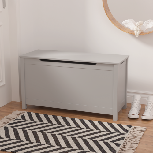 Kids Wooden Toy Box Storage with Safety Hinged Lid for Ages 2+ (White)、、casual