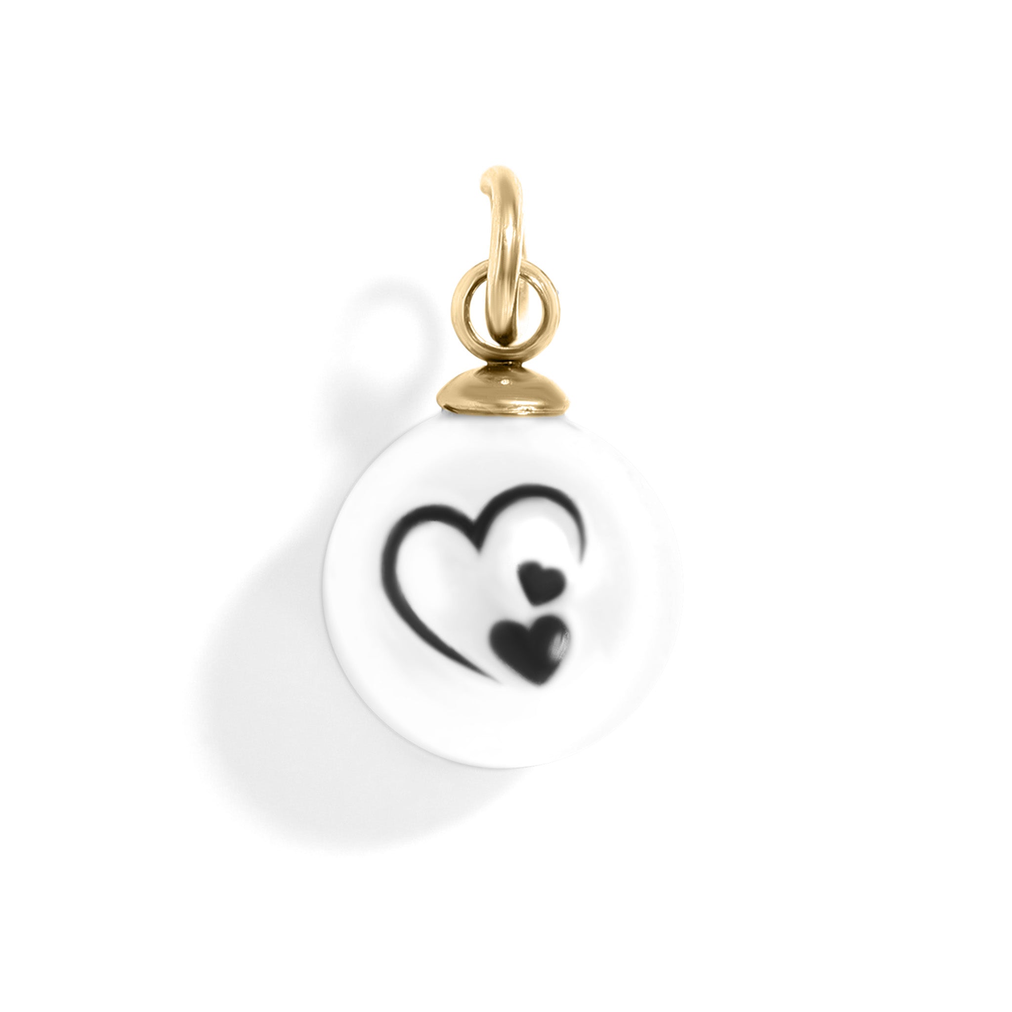 18K Gold PVD Stainless Steel 8mm Triple Heart Printed Pearl Charm / PDL0247、mySite、dreamappss