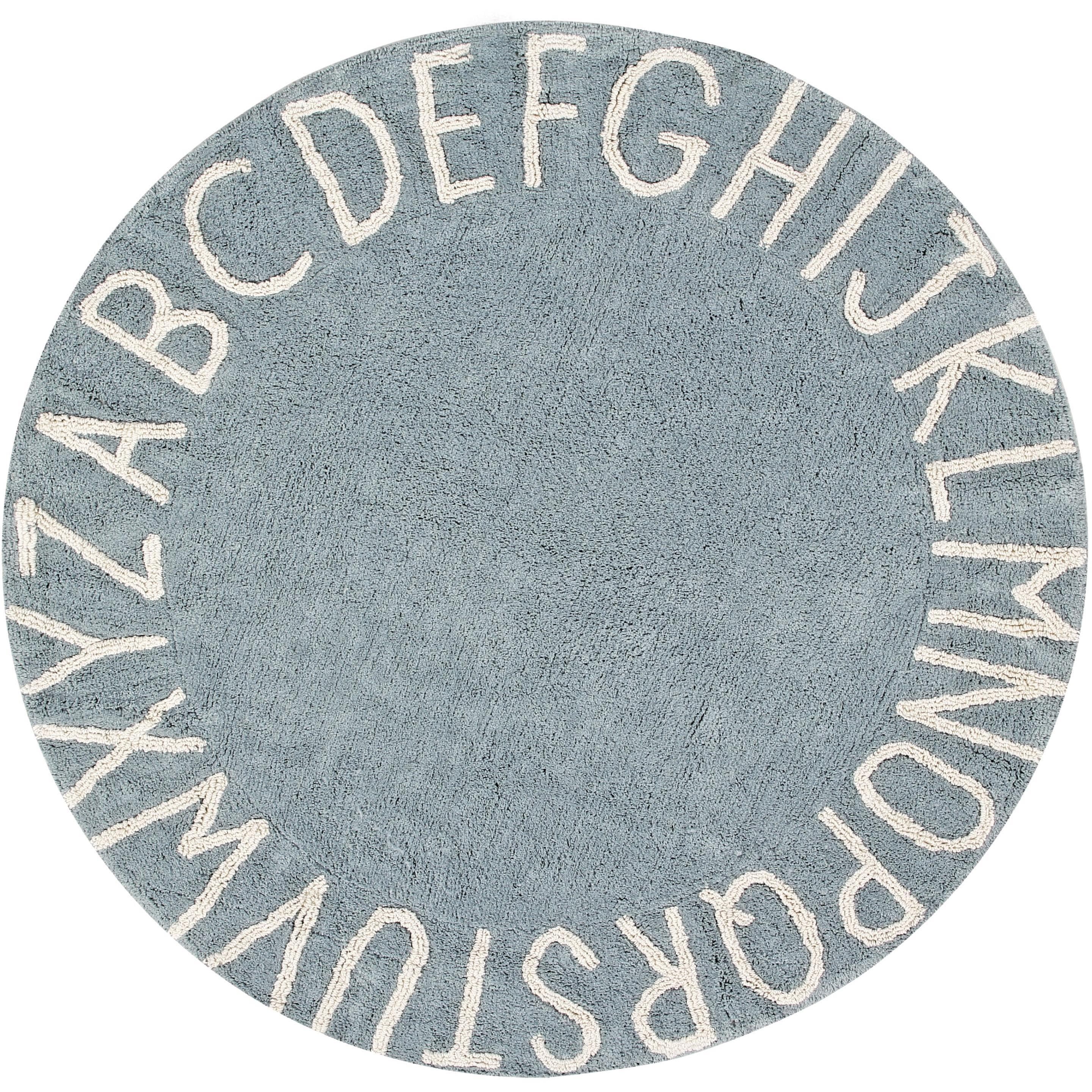 Round ABC Vintage Blue Natural Machine Washable Area Rug、mySite、gigharbornorthrealestate