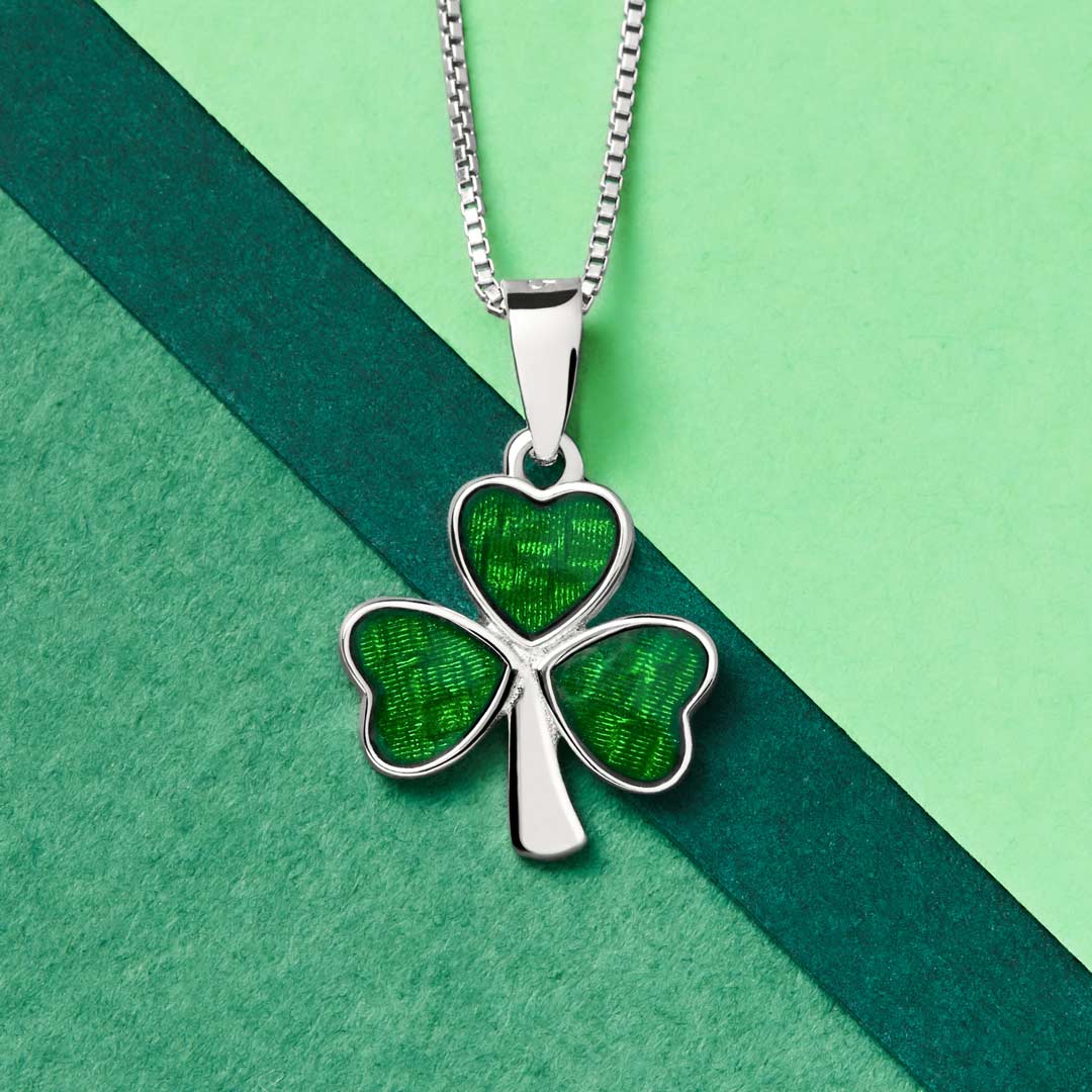  Silver Green Enamel Shamrock Pendant