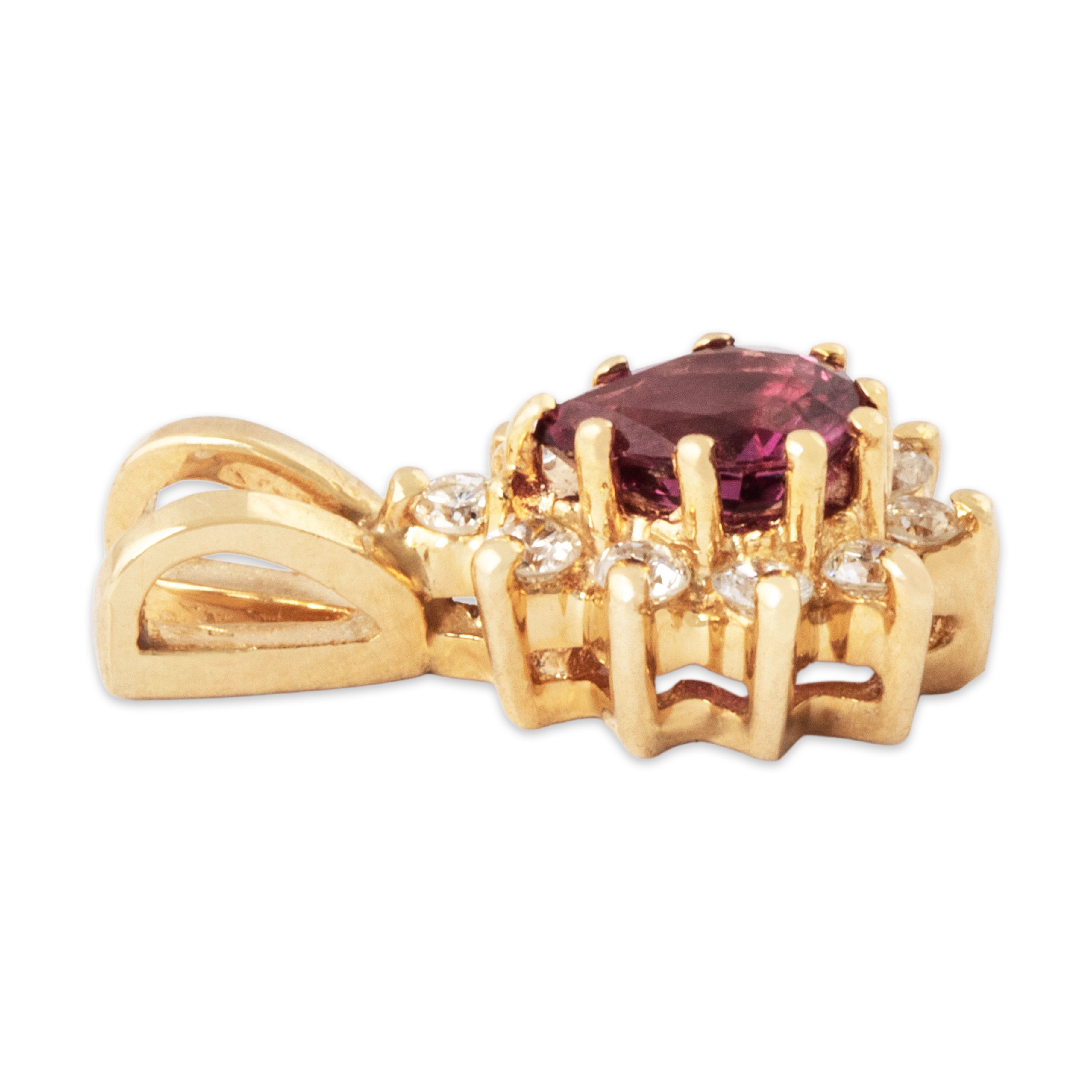 Vintage Small 14k Yellow Gold Ruby Diamond Haloed Pear Pendant、mySite、hinf8tx79
