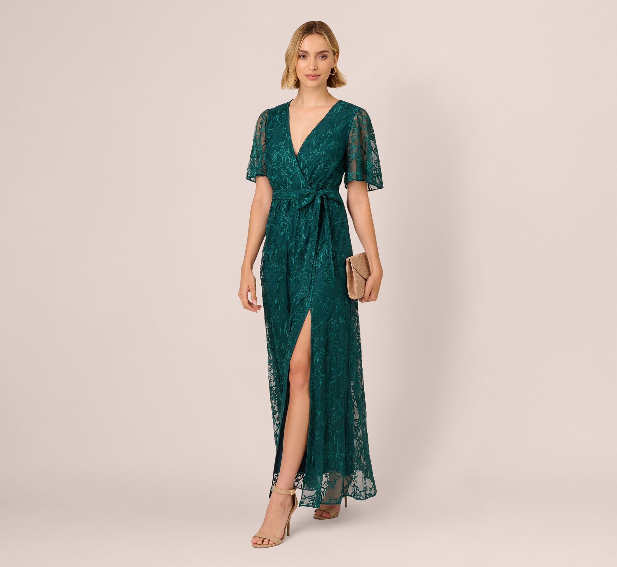 Embroidered Lace Maxi Dress In Hunter、mySite、solidvoid