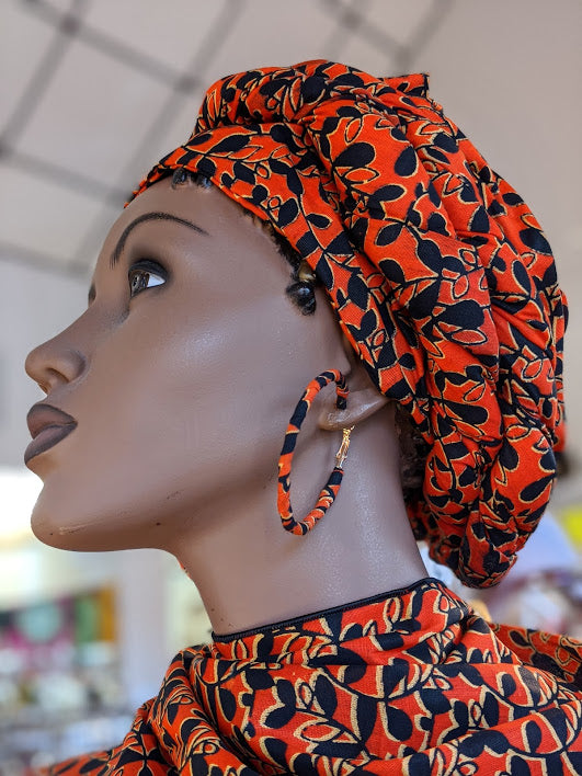 Orange and Black African Print Hoop Earrings-DPJ3844JS、mySite、solidvoid