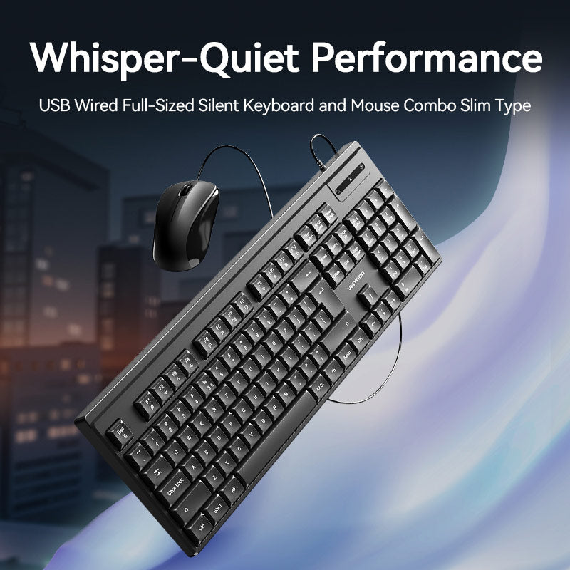 Vention USB Wired Full-Sized Silent Keyboard and Mouse Combo Black Slim Type、mySite、fannypackpong