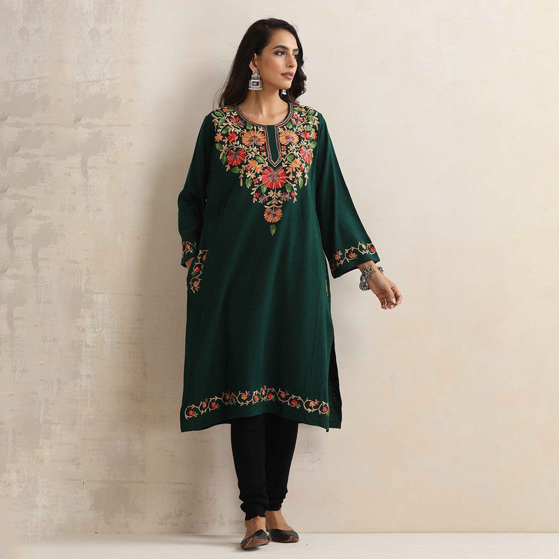Woolen Kurta For Women | Kashmiri Embroidered | Green、mySite、camillekostekn
