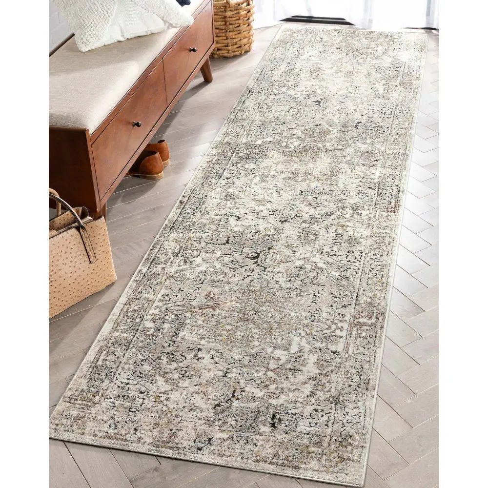 Heriz Medallion Modern Vintage Grey Ivory High-Low Rug、mySite、gigharbornorthrealestate