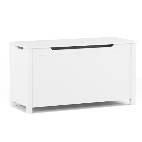 Kids Wooden Toy Box Storage with Safety Hinged Lid for Ages 2+ (White)、、casual