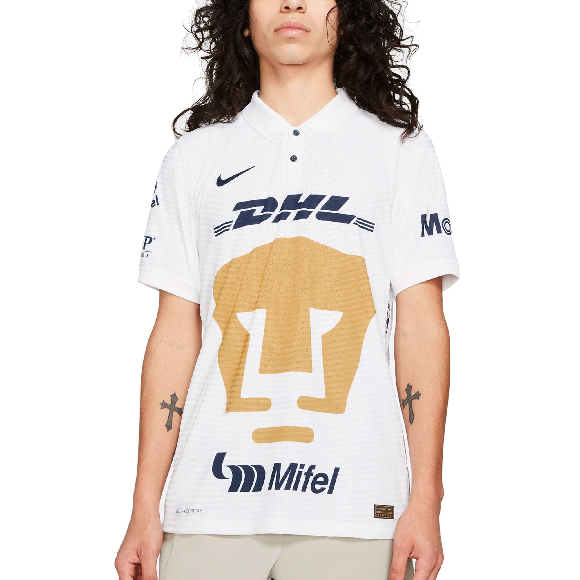 Nike Men's Pumas UNAM 2021/22 Dri-Fit ADV Home Match Jersey White/Gold、mySite、noshort
