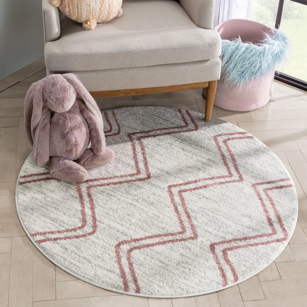 Reeve Modern Chevron Zig-Zag Pink Ivory Kids Rug、mySite、gigharbornorthrealestate