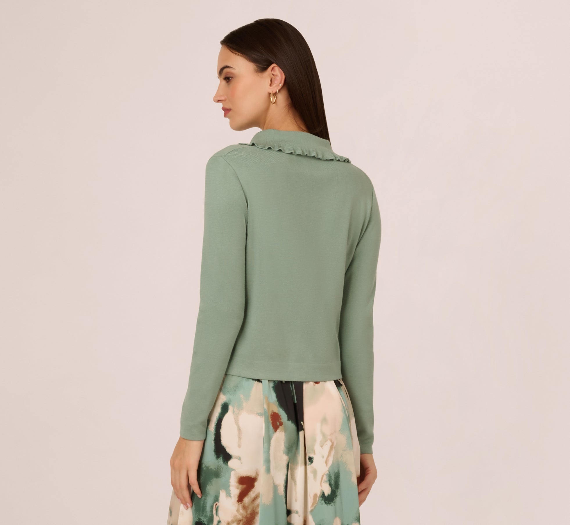 Ruffle Sailor Collar Cardigan In Sage Milieu、mySite、solidvoid