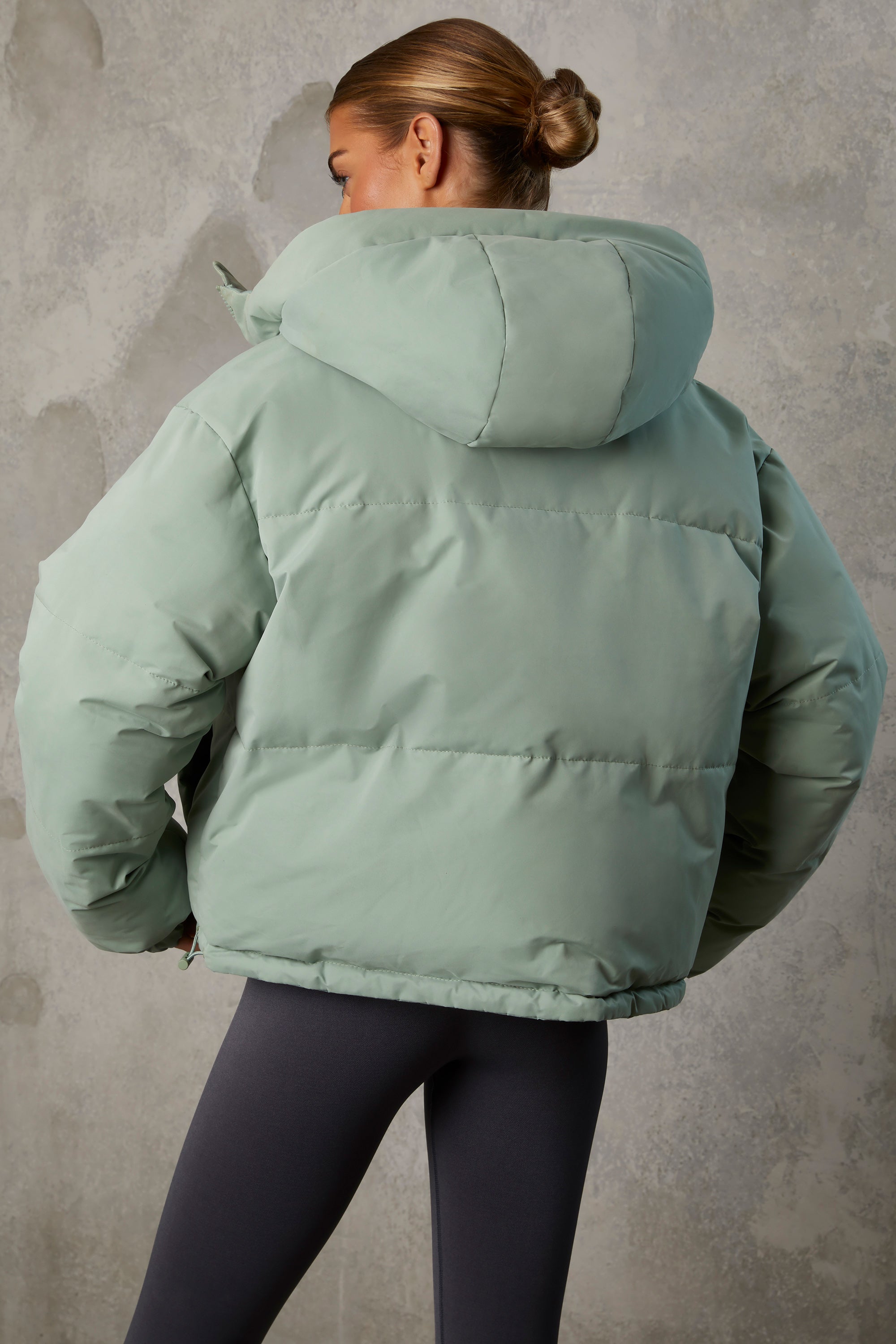 Reversible Hooded Puffer Jacket in Iceberg Green、mySite、solidvoid