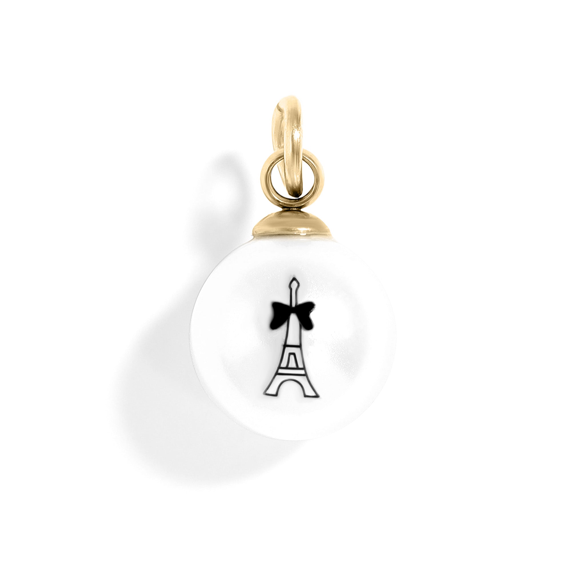 18K Gold PVD Stainless Steel 8mm Eiffel Tower Printed Pearl Charm / PDL0248、mySite、dreamappss