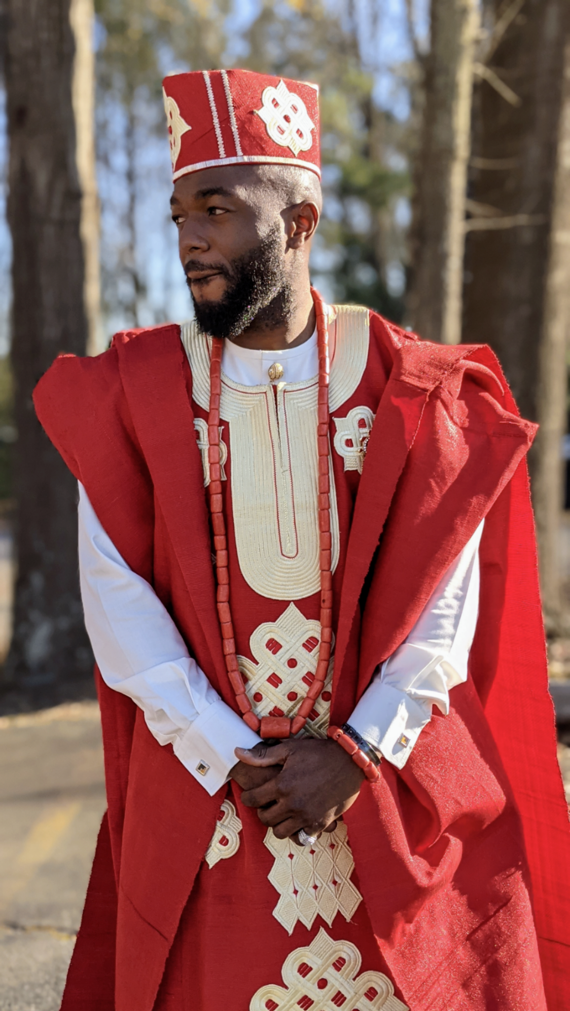 Awoniyi Red Beige Aso Oke Grandboubou Agbada Robe DPAW911、mySite、solidvoid