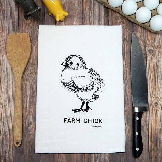 Farm Chick Handprinted White Flour Sack Tea Towel with Hanging Loop、mySite、g9winljtr
