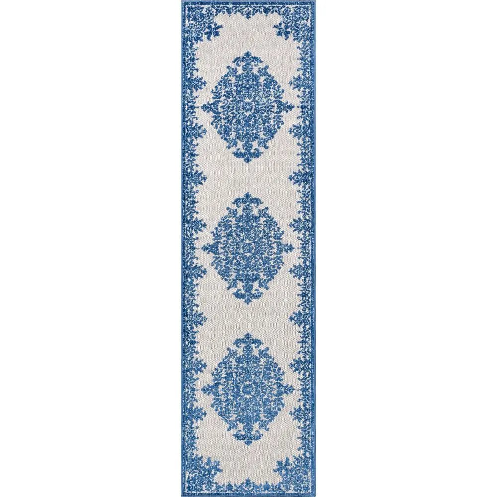 Arid Modern Medallion Persian Indoor/Outdoor Blue High-Low Rug、mySite、gigharbornorthrealestate