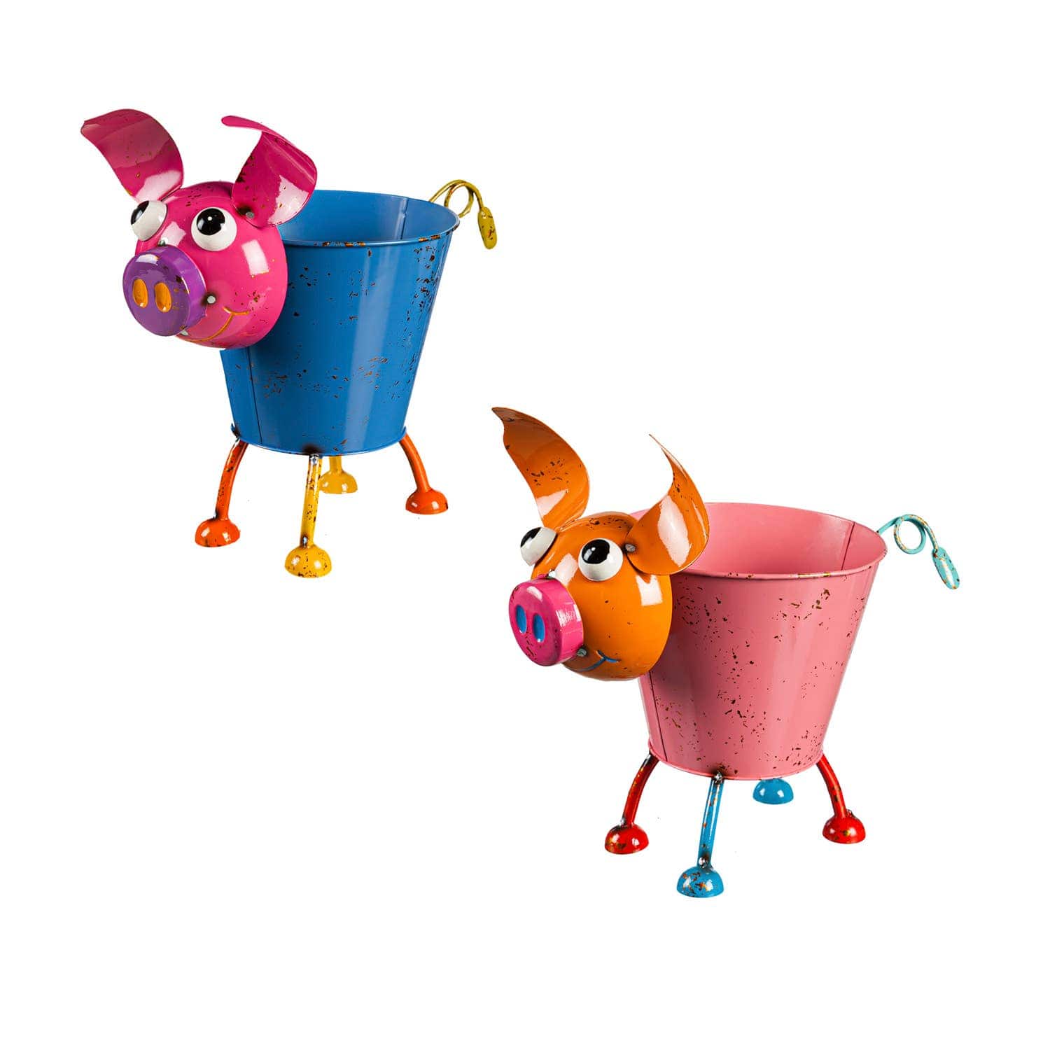 Colorful Metal Pig or Rooster Planter 2 Asst、mySite、g9winljtr