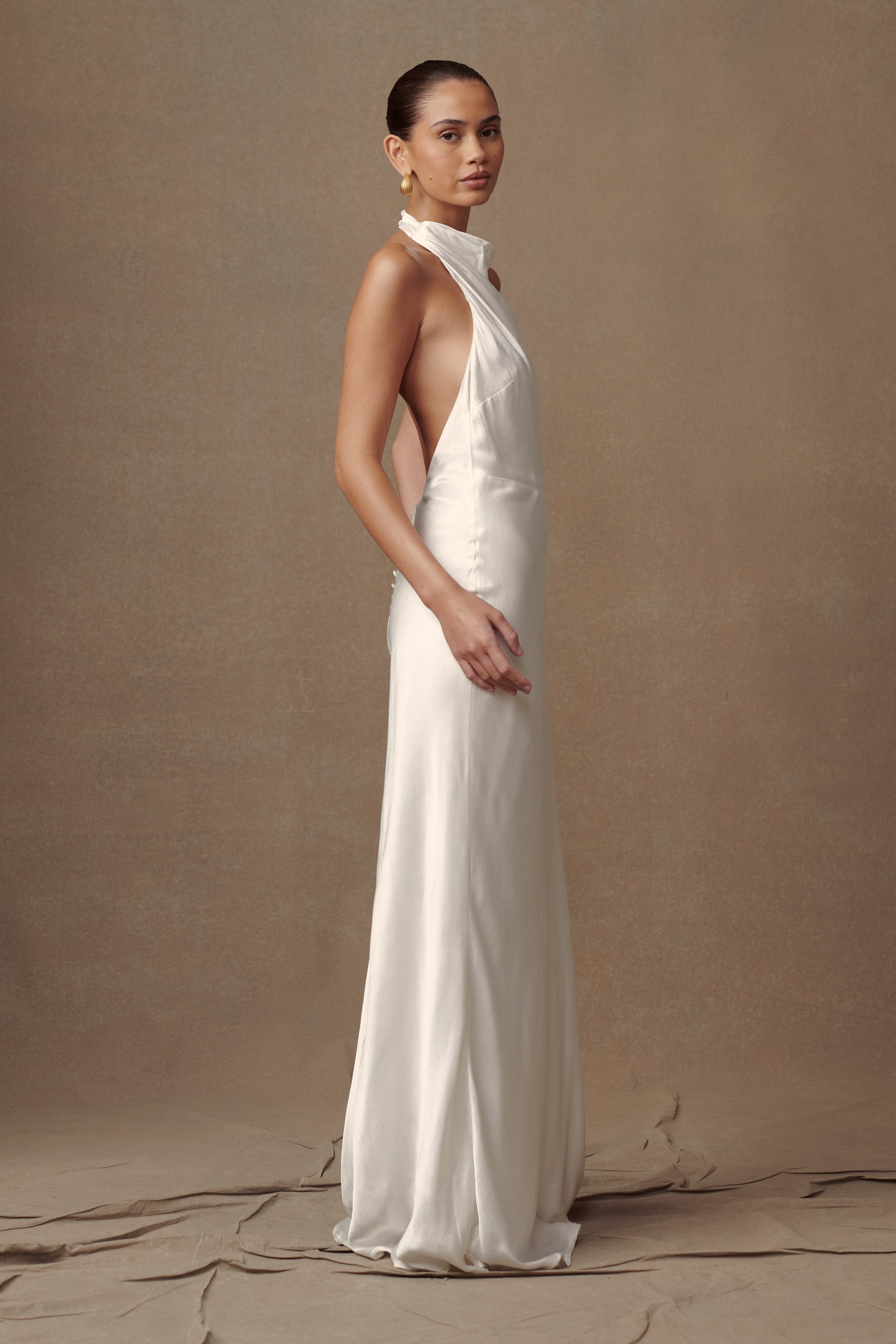 Esther Iridescent Satin Cowl Maxi Dress - Ivory、mySite、solidvoid