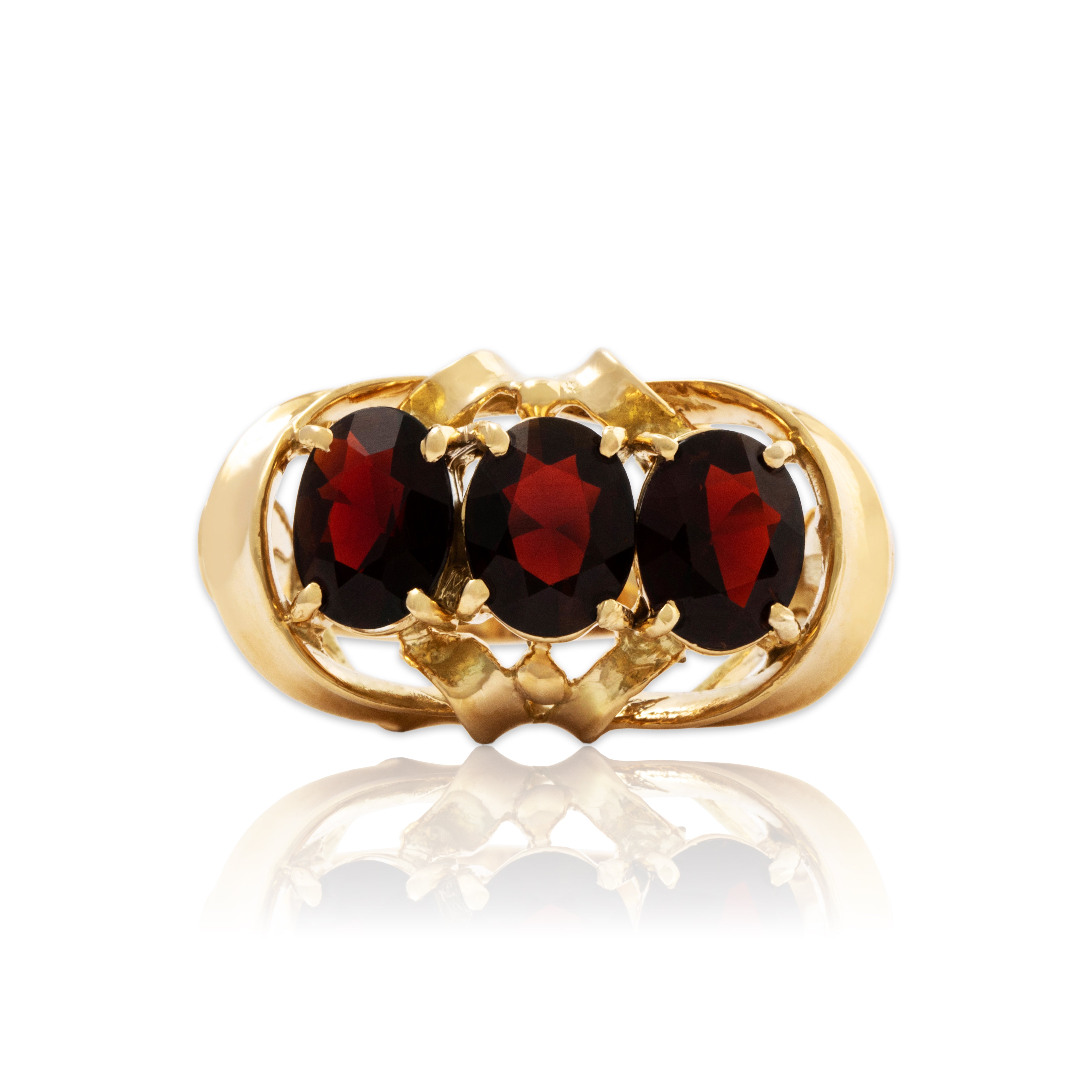 Vintage Large 14k Yellow Gold 2.2cttw Garnet Dramatic Trio Ring 7.25、mySite、hinf8tx79