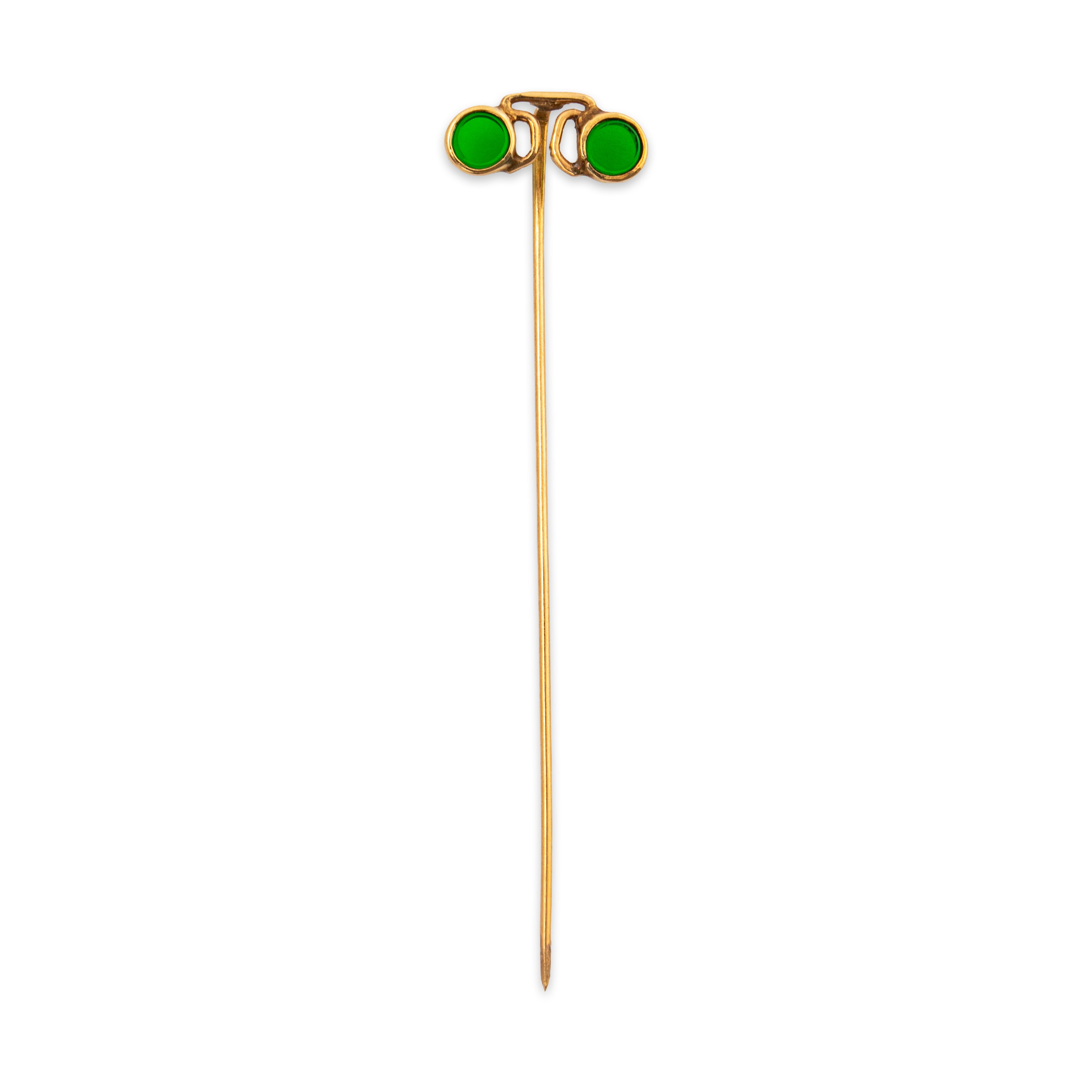 Antique 14k & 10k Yellow Gold Green Glass Spectacles Stick Pin、mySite、hinf8tx79