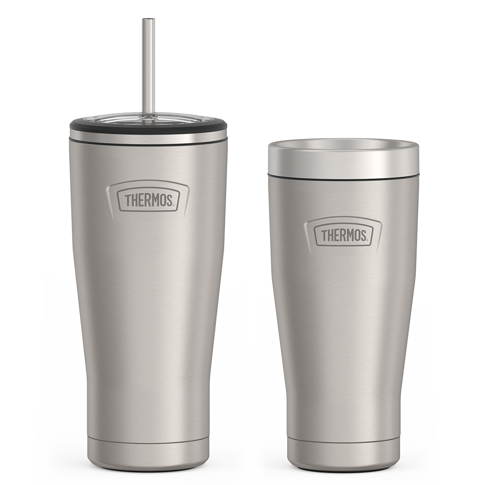 24oz Cold Tumbler with Straw & 16oz Travel Tumbler Bundle - Matte Stainless Steel、mySite、noshort