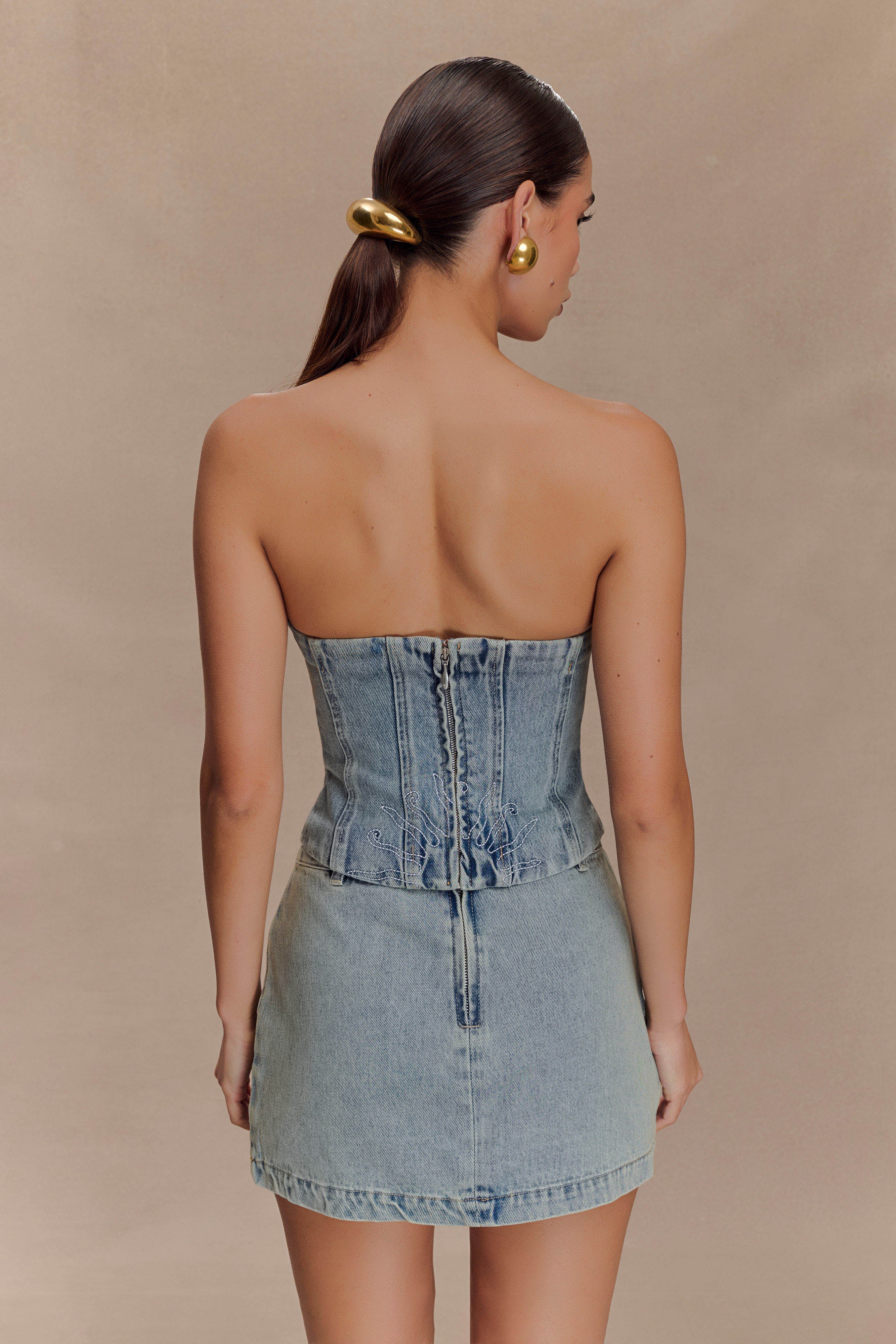 Alessia Embroidered Denim Corset - Light Vintage、mySite、solidvoid