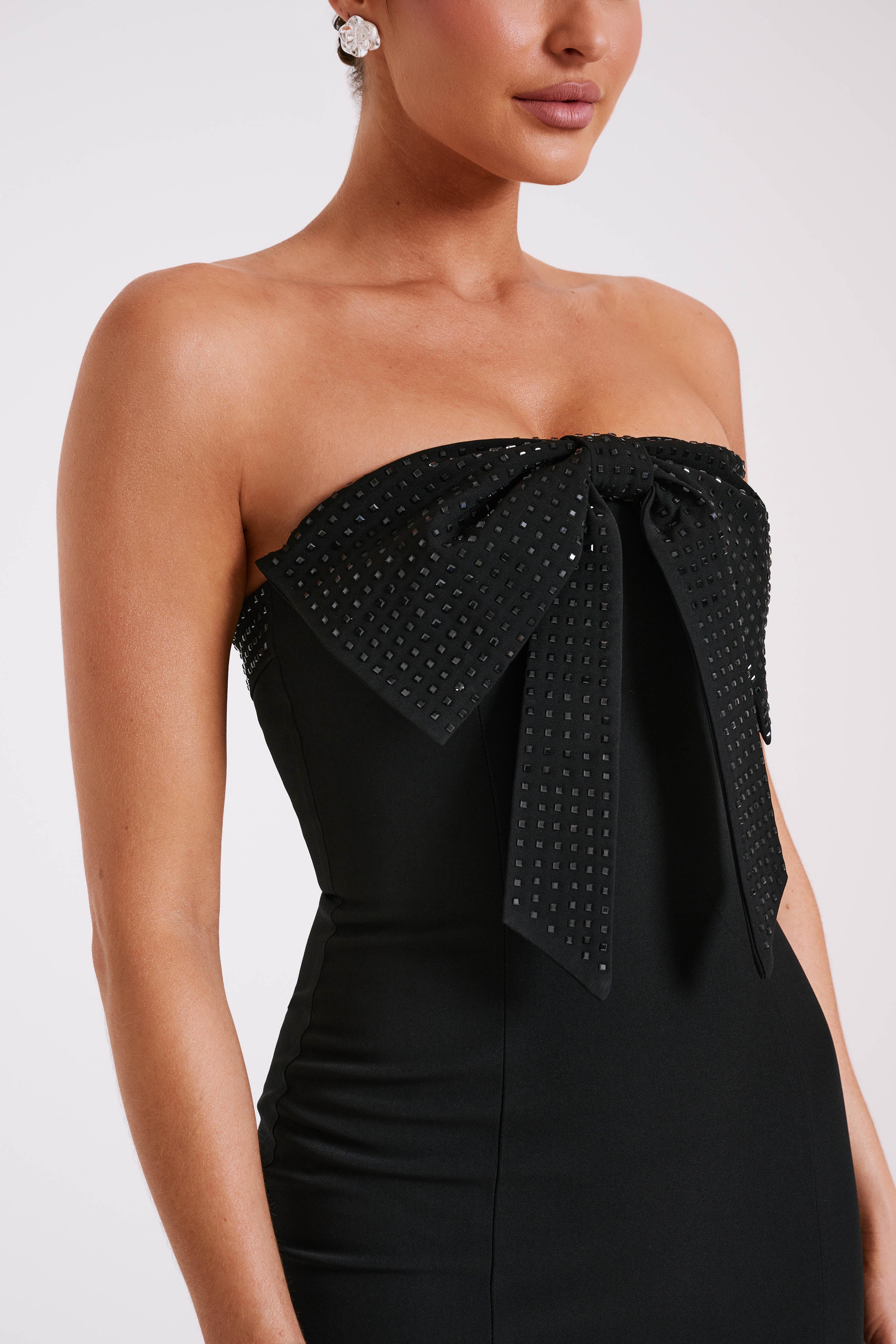 Saoirse Strapless Mini Dress With Diamante Bow - Black、mySite、solidvoid