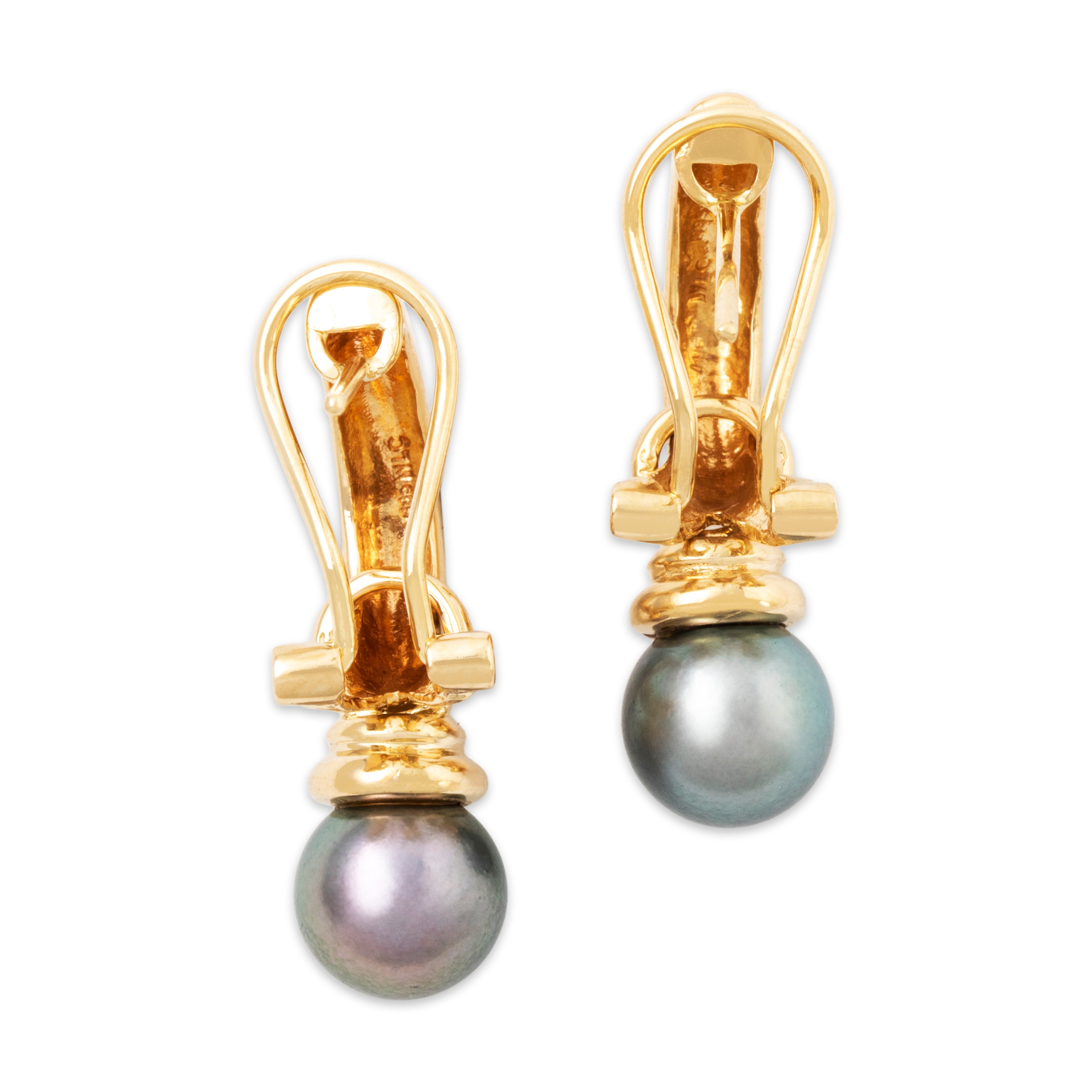 Vintage 14k Yellow Gold Tahitian Pearl Gleaming Elegance Dangle Earrings、mySite、hinf8tx79