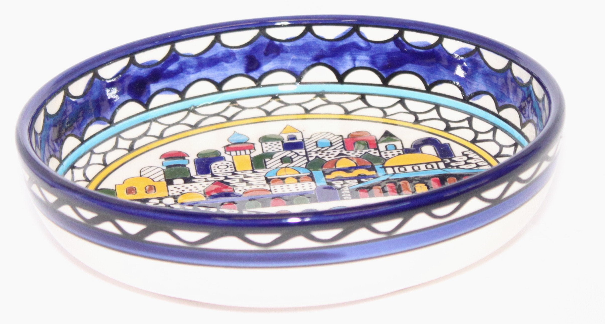 Jerusalem City Walls and Gates View Armenian Ceramic Bowl - Medium (9.2 inches in Diameter and 1.5 Inches deep) - Asfour Outlet Trademark、mySite、topwebapps