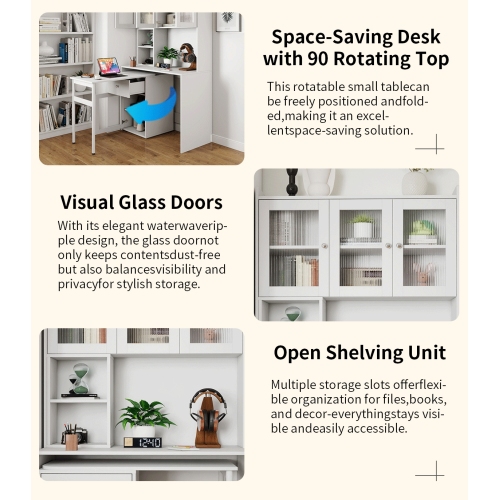 Home Office Computer Desk with Hutch, Antiqued White finish、、casual