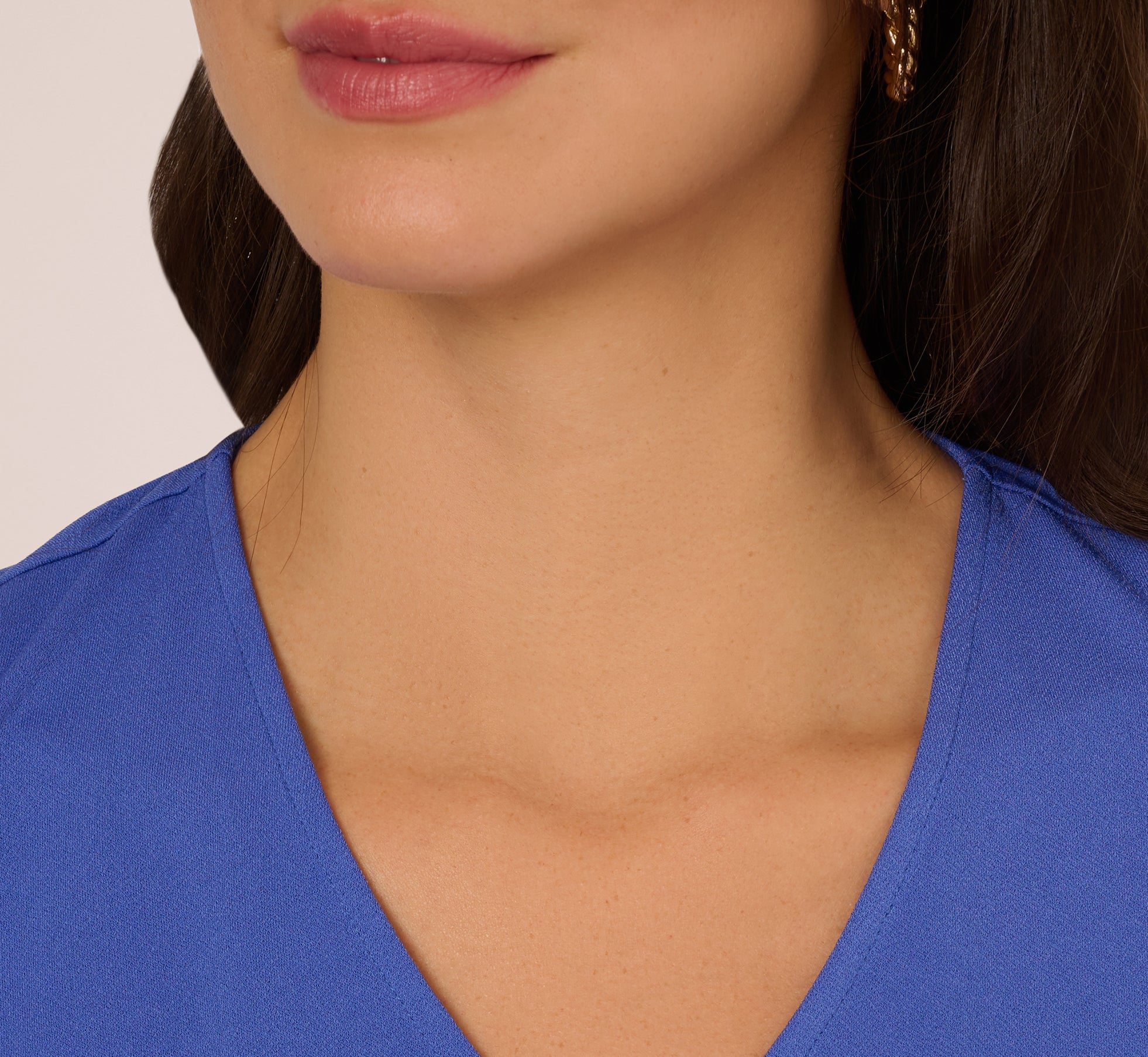 V-Neck Top With Pleated Flutter Sleeves In Amparo Blue、mySite、solidvoid