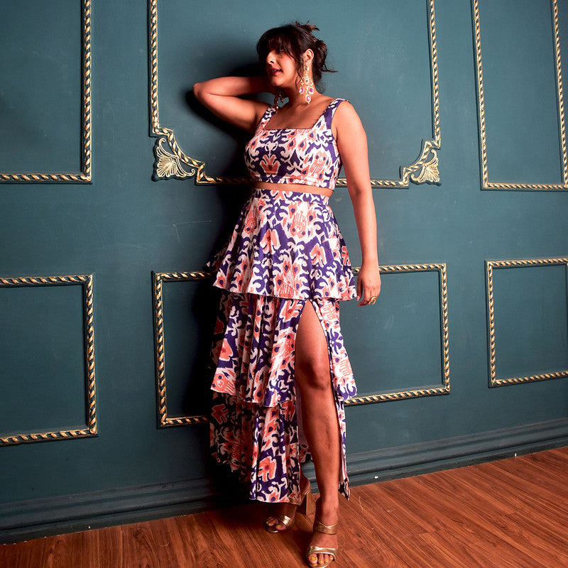 Cotton Co Ord Set For Women | Top & Skirt | Block Print | Blue、mySite、camillekostekn