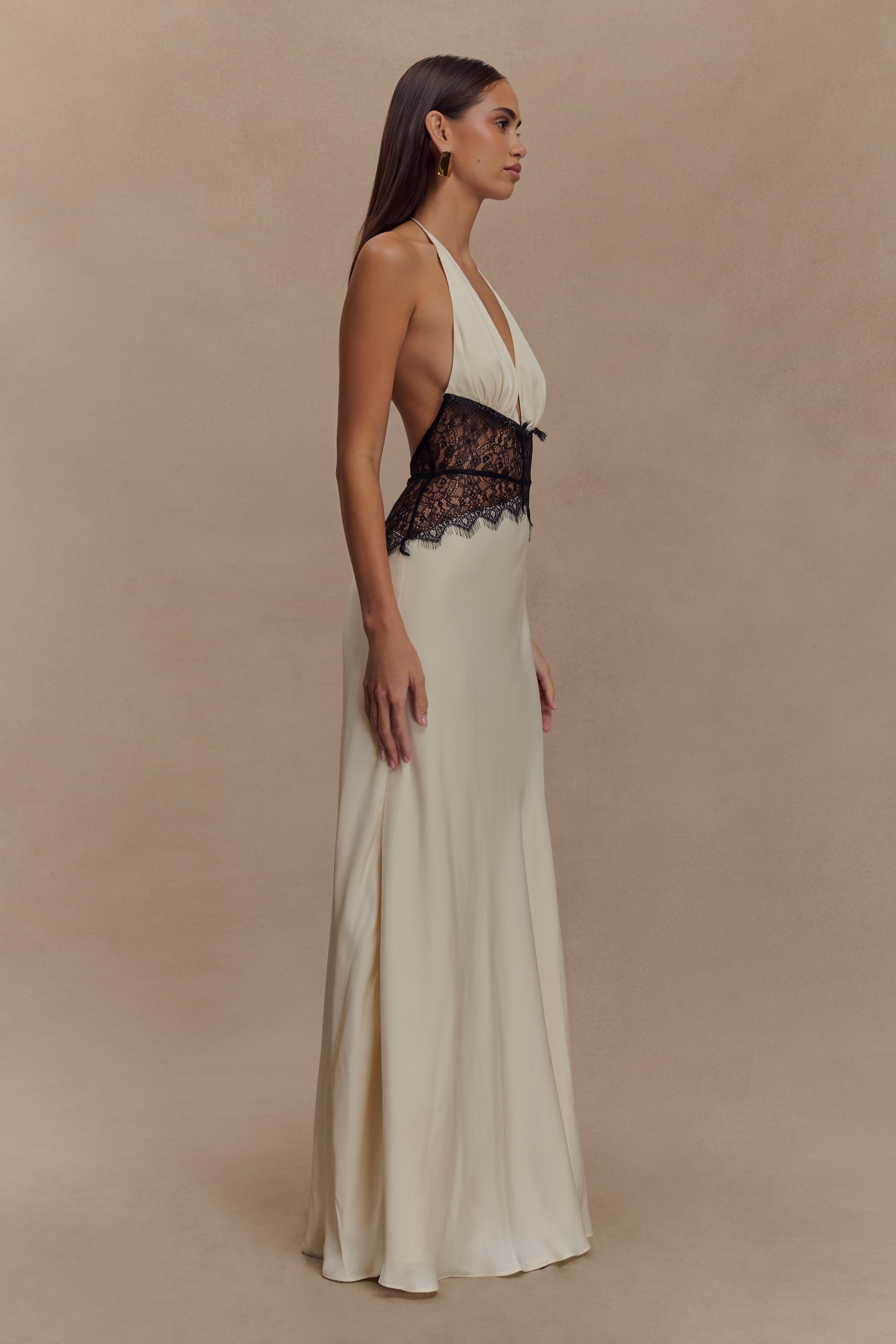 Dinah Lace And Satin Maxi Dress - Black/Ivory、mySite、solidvoid