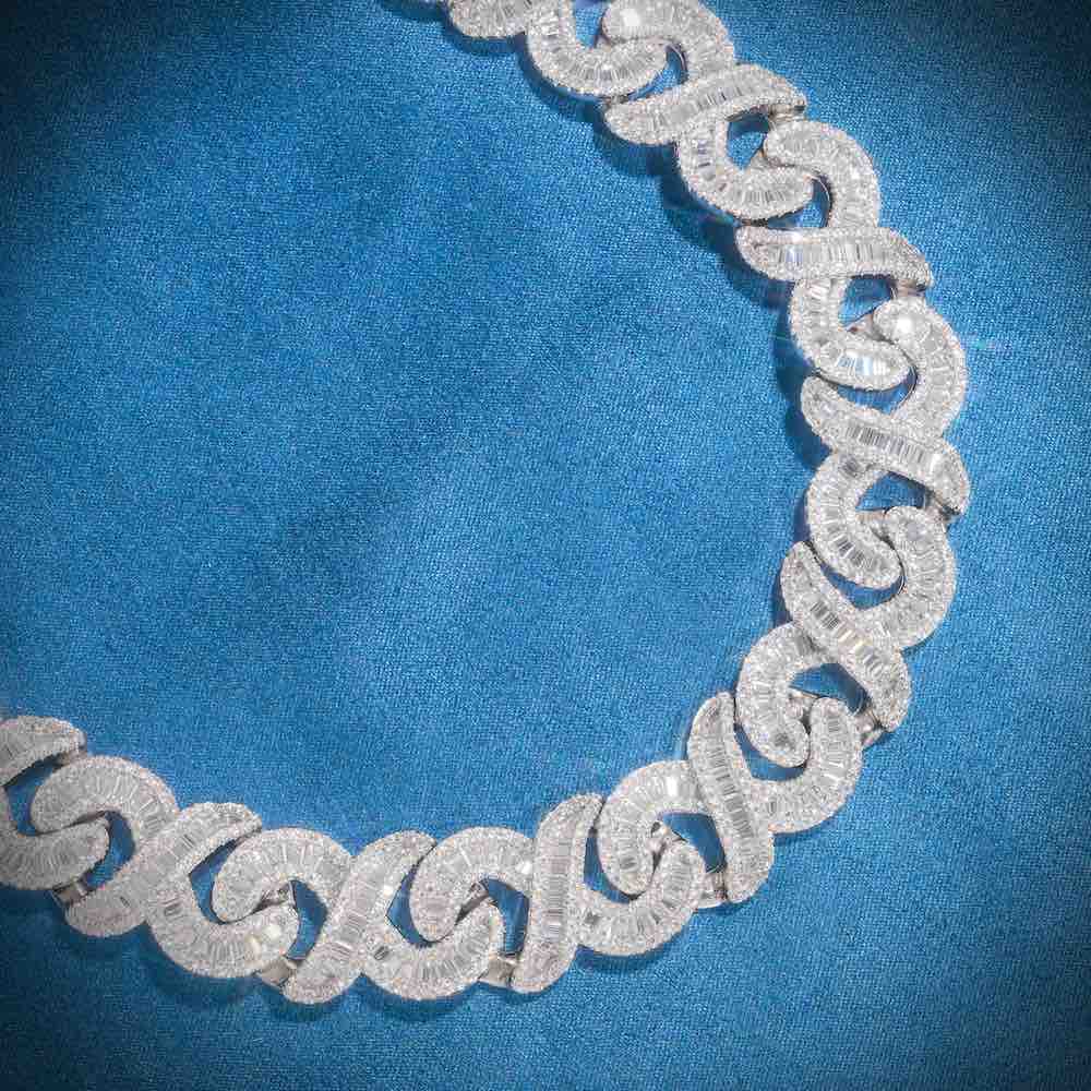 CUSTOM CLASP 20MM Moissanite Baguette Infinity Link Bracelet 14K Gold、mySite、hinf8tx79