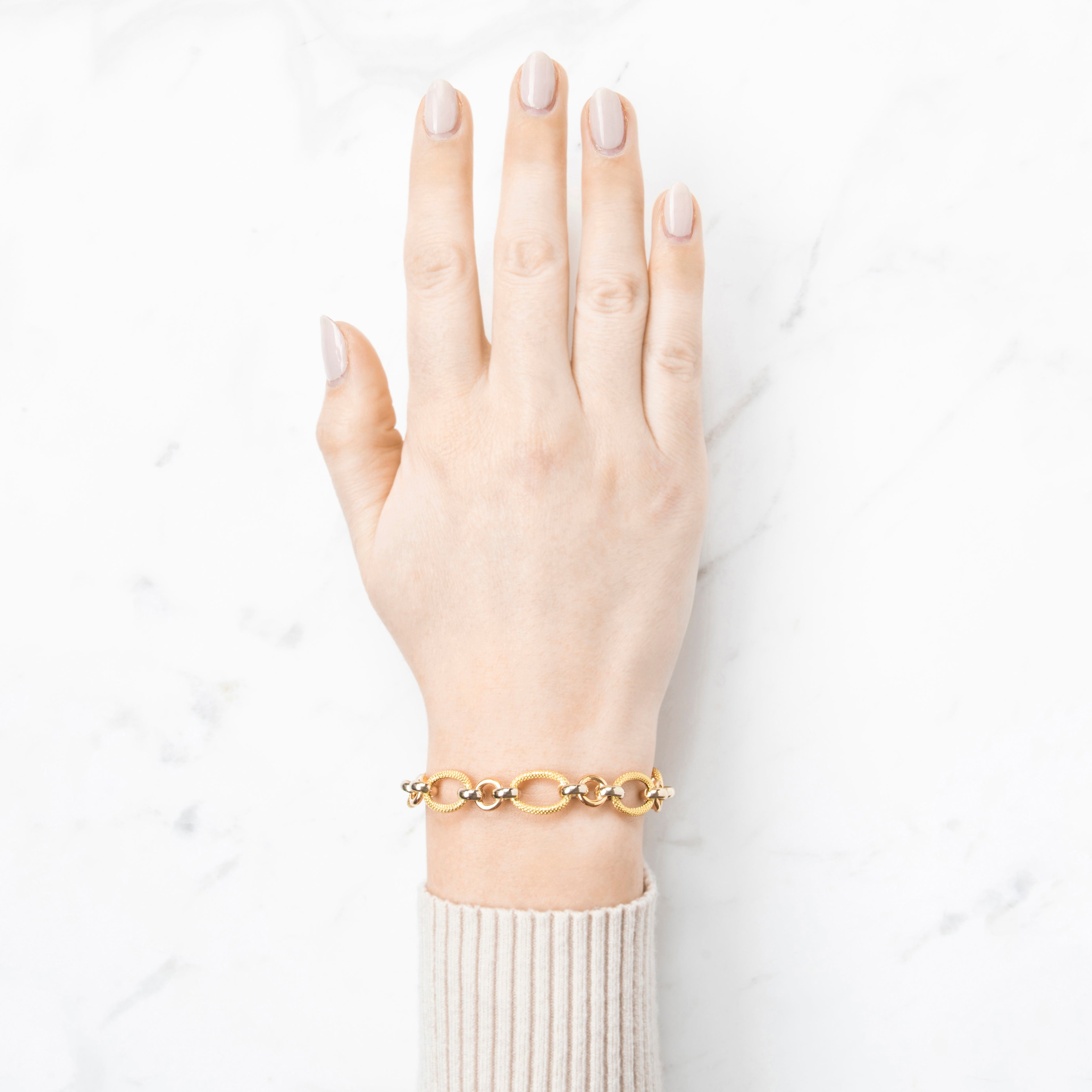 Vintage Italian 18k Yellow & White Gold Dual Texture Link Bracelet 7、mySite、hinf8tx79