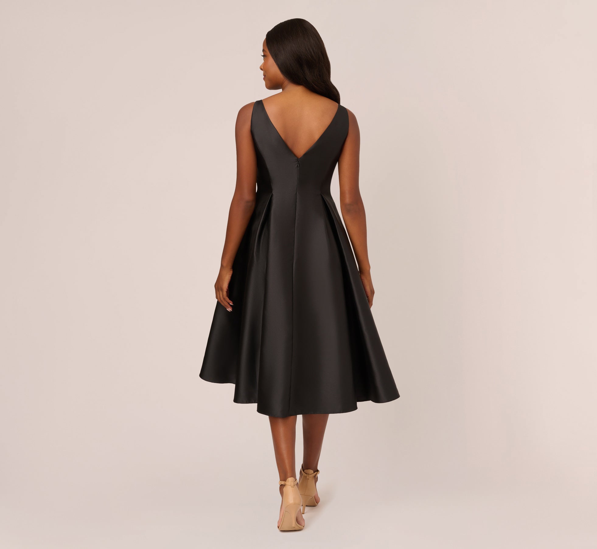 Sleeveless Mikado Fit And Flare Midi Dress With V-Back In Black、mySite、solidvoid