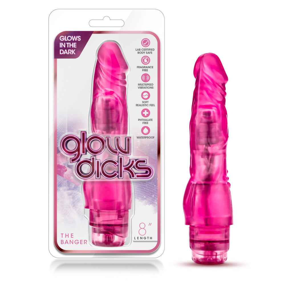 Glow Dicks By Blush® | The Banger Realistic Pink 8-Inch Long Vibrating Dildo、mySite、bottomscart